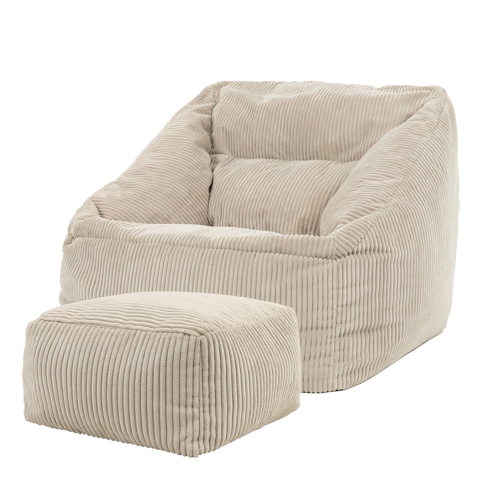 Icon Sitzsack Riesen Sessel Cord Beige mit Hocker XXL - Bild 2