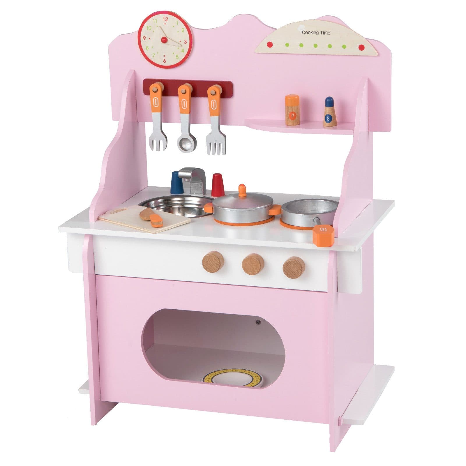 COSTWAY Spielküche Rosa Weiß MDF Massivholz Edelstahl - Bild 2