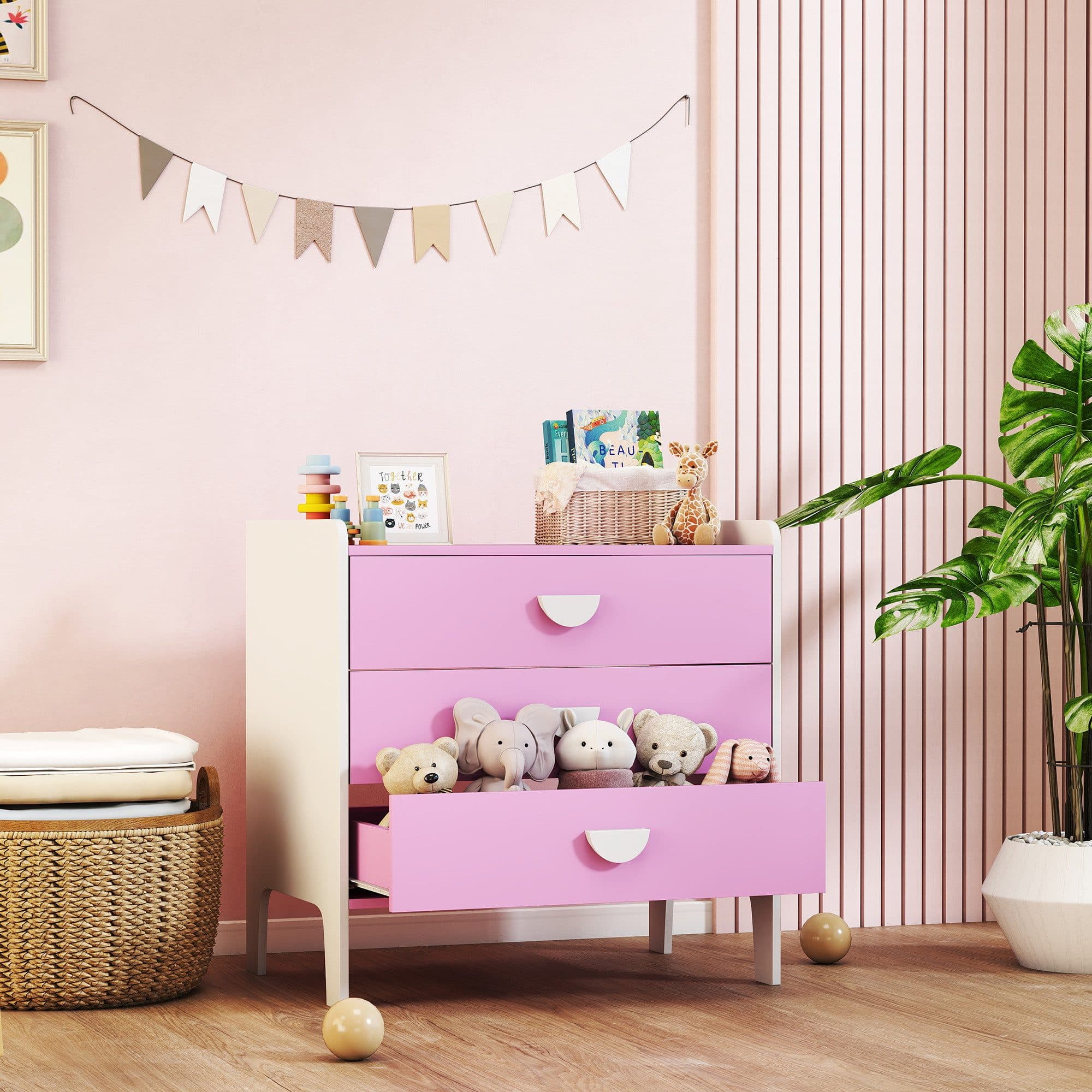 AIYAPLAY Kommode mit 3 Schubladen Rosa Weiß - Bild 2