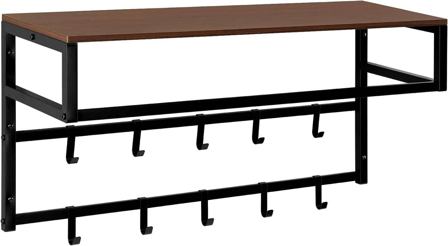EUGAD Wandgarderobe mit Ablage und 10 Haken Schwarz-Braun - Bild 2