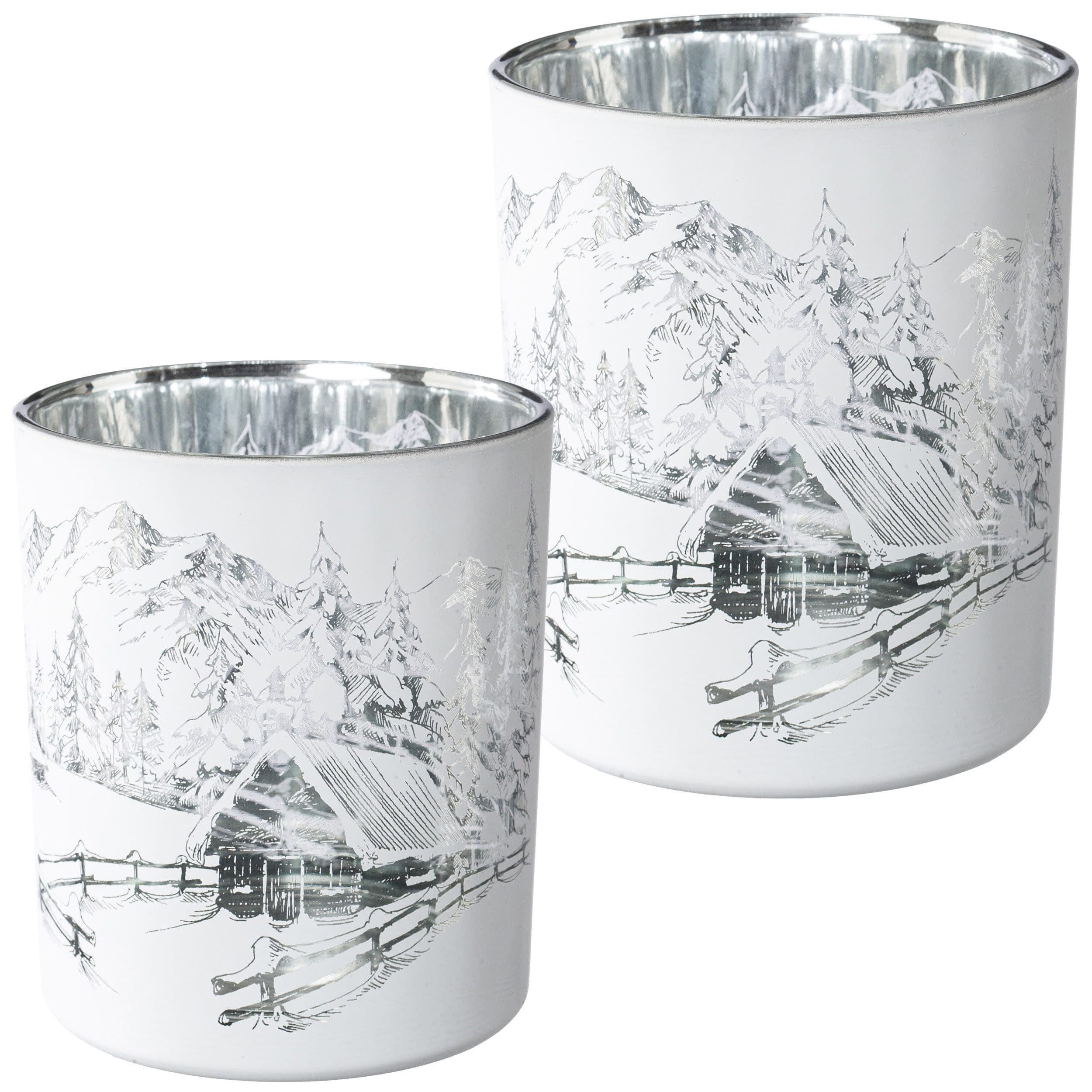 CREATIV HOME Windlichter Set Weiß Glas Wintermotiv