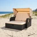 Mucola Strandkorb mit Dach Schwarz Polyrattan Relaxliege Bild 2