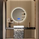 PXloue Runder Badspiegel mit LED-Beleuchtung, Uhr & Temperaturanzeige Silber Bild 2