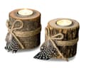 Levandeo® Teelichthalter Holz 2er Set 8,5 cm Hoch Federn Bild 2