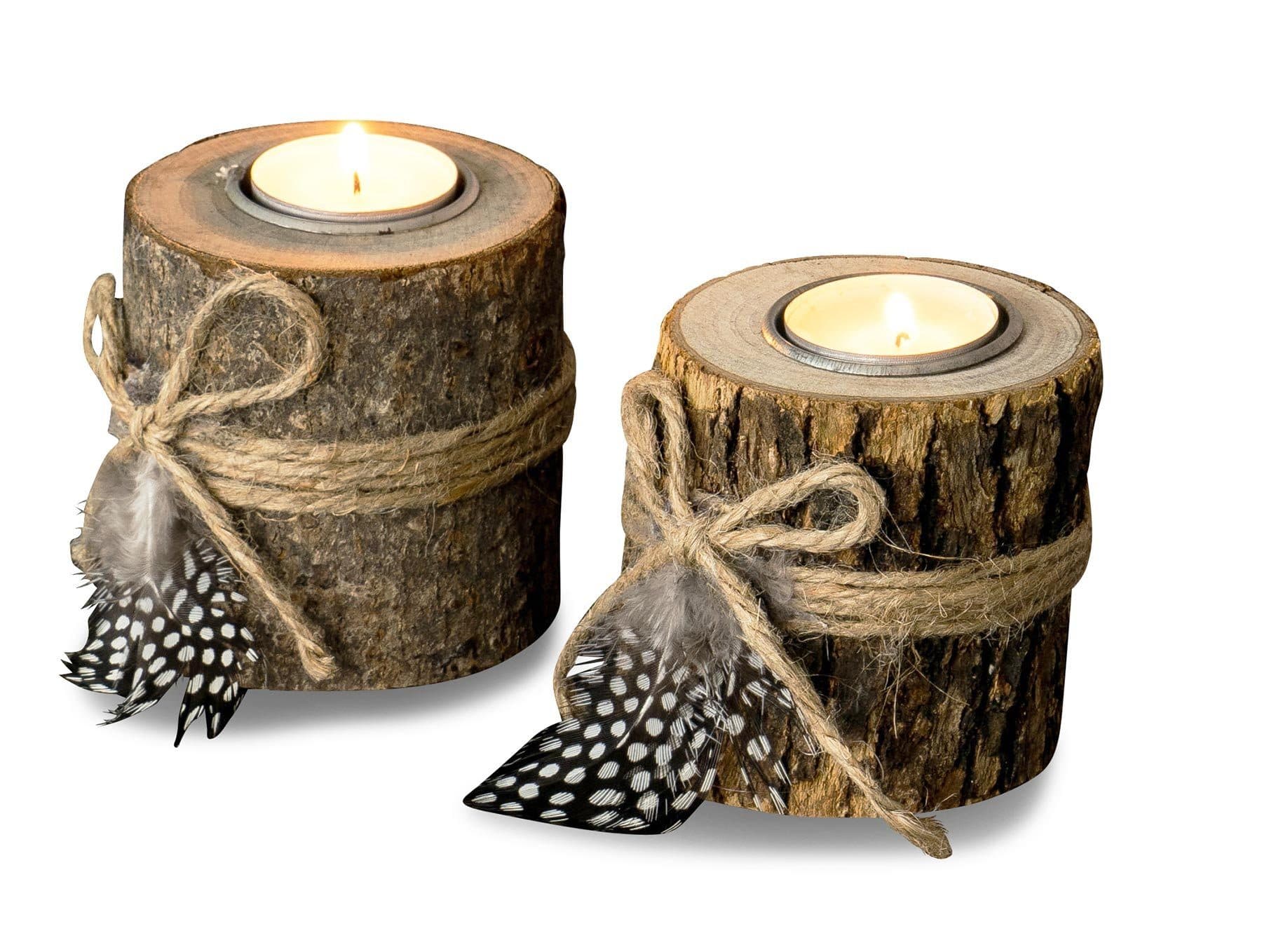 Levandeo® Teelichthalter Holz 2er Set 8,5 cm Hoch Federn - Bild 2