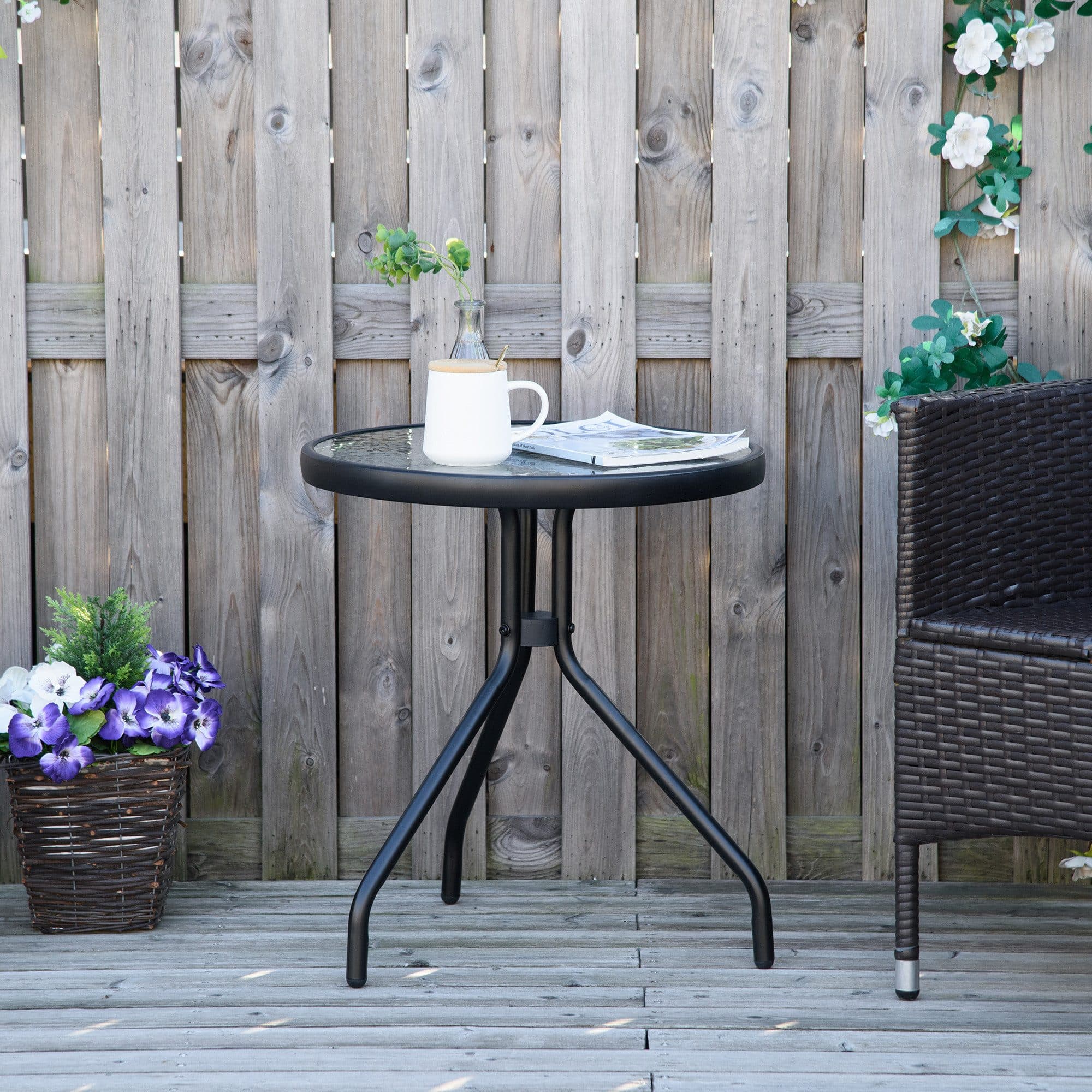 Outsunny Beistelltisch Schwarz Glas Outdoor Balkon - Bild 2
