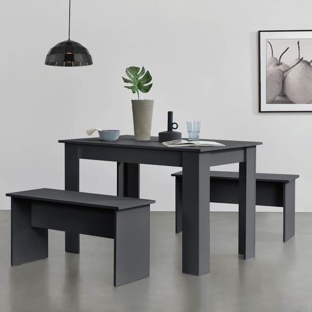 Graue 3-teilige Essgruppe mit Sitzbänken
