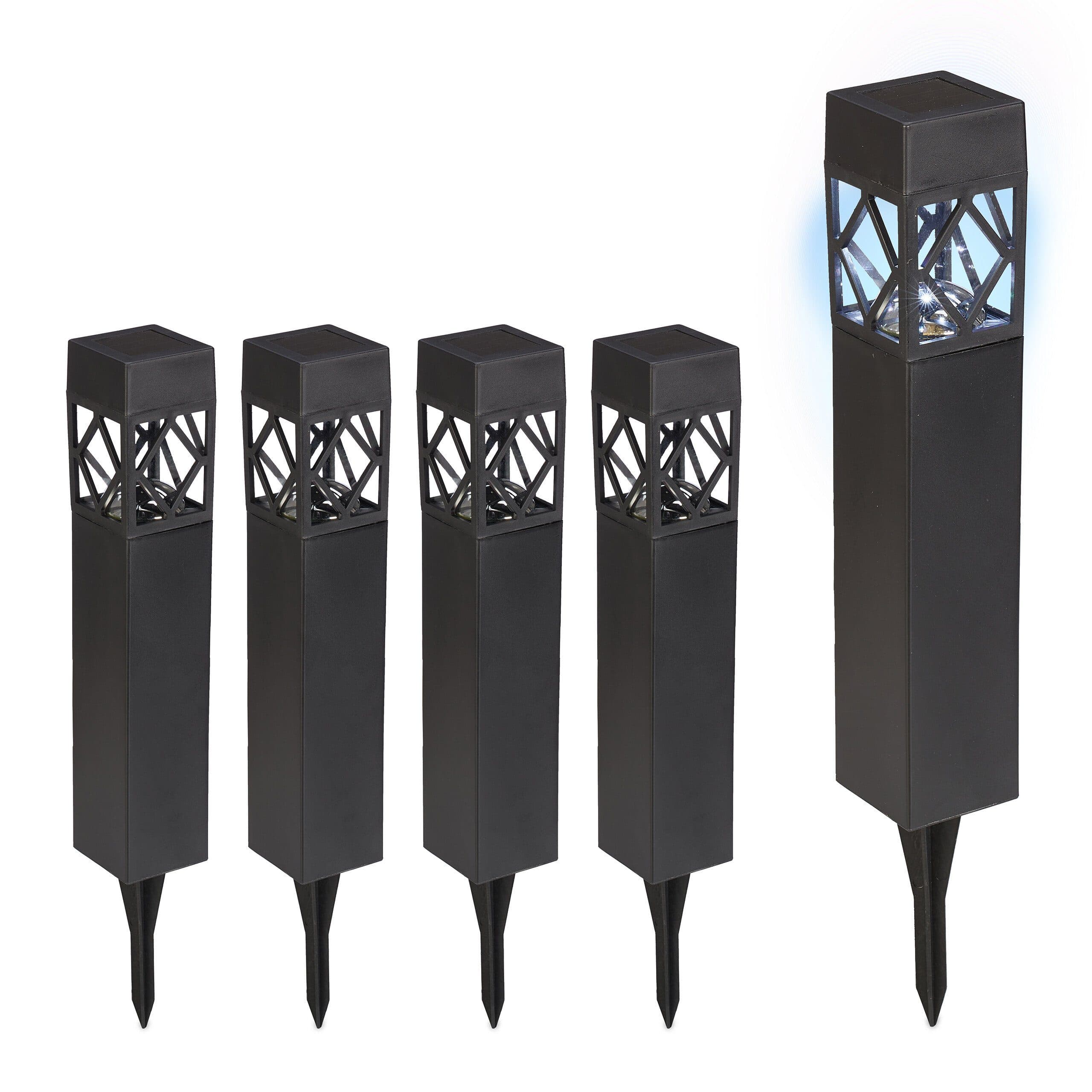 relaxdays LED Solarleuchte Set 5er Pack Schwarz Garten - Bild 2