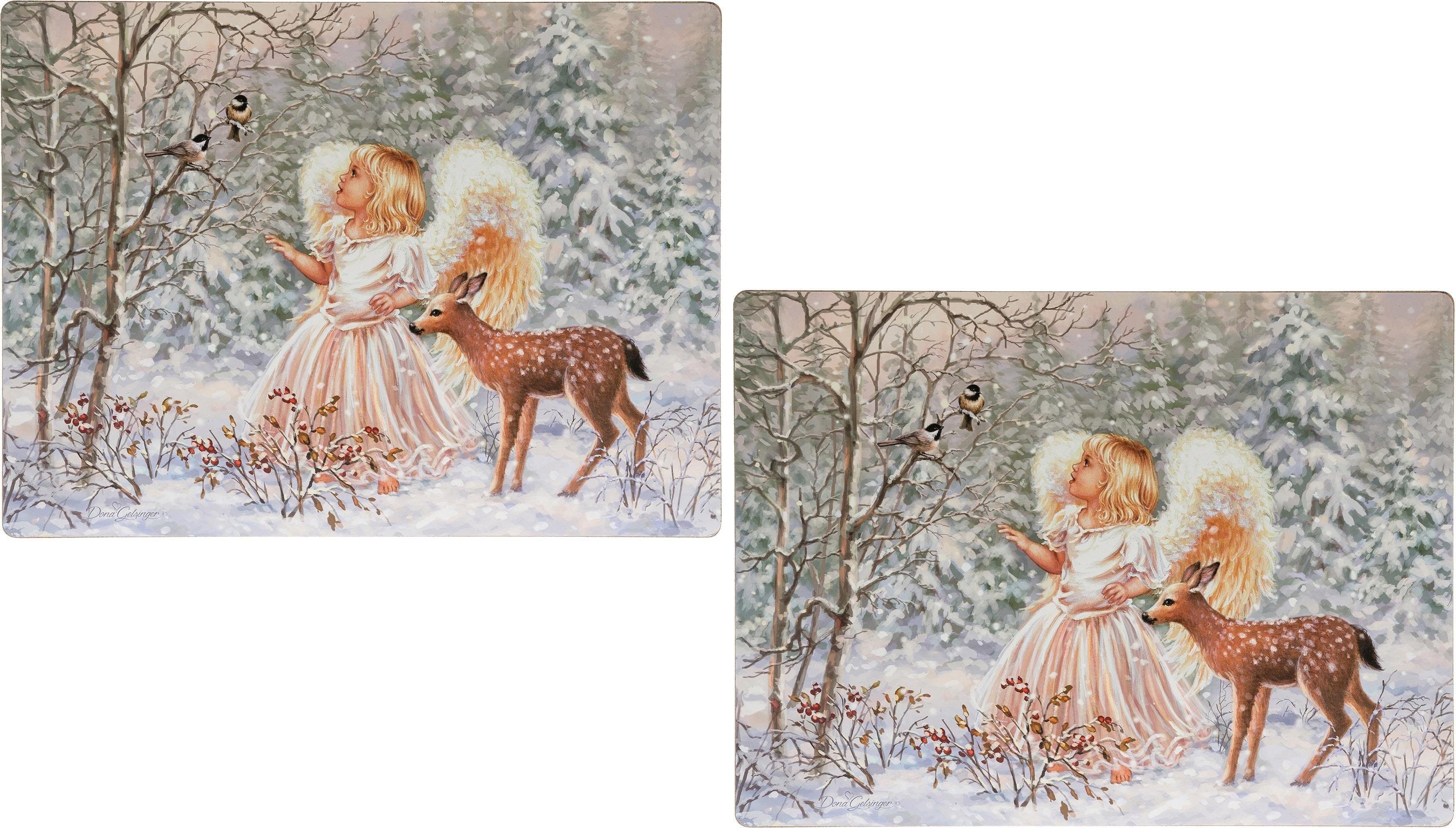OTTO HOME Platzset Engel mit Reh Weihnachtsdeko Beige Bunt Kork - Bild 2