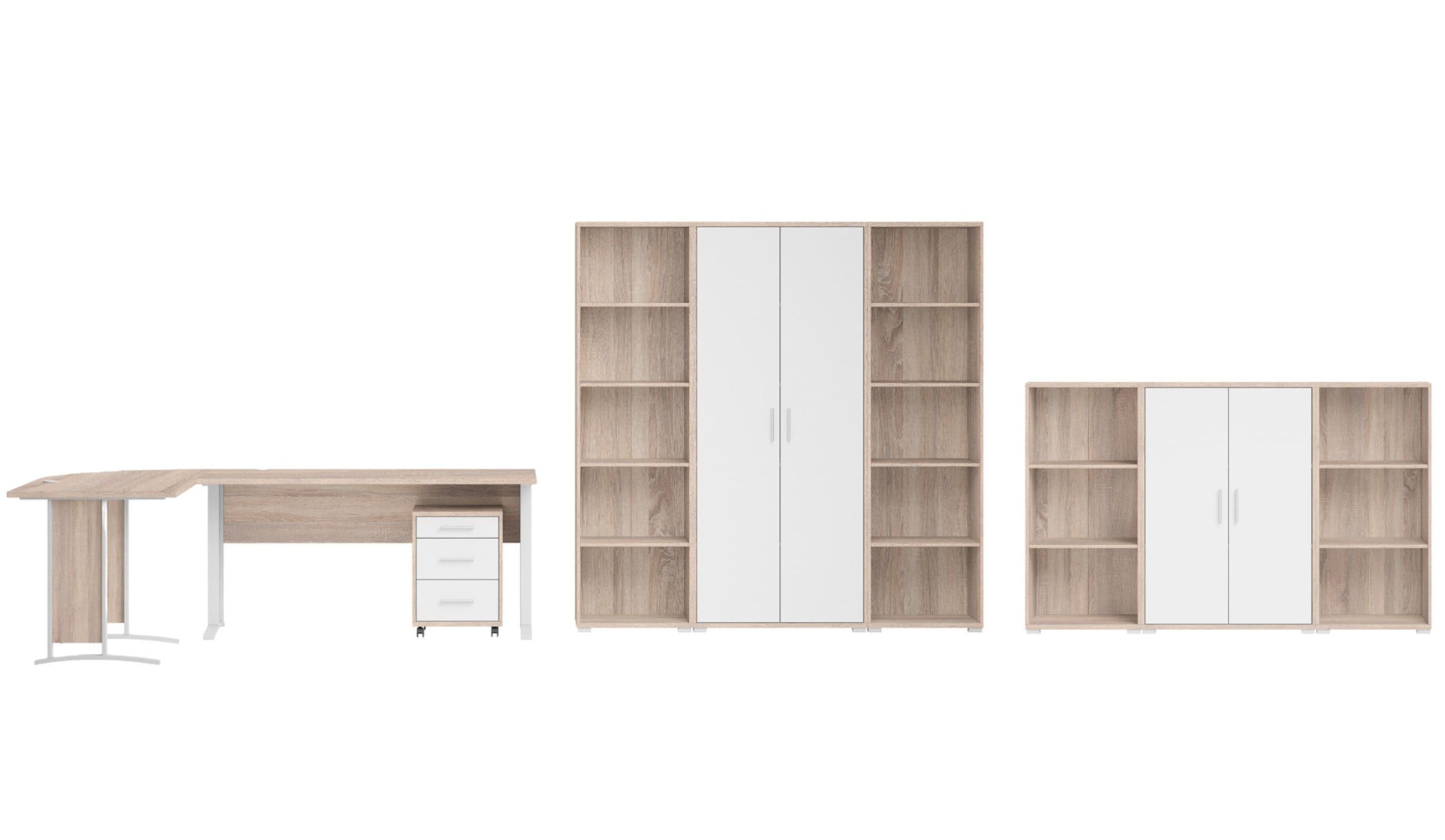 moebel-dich-auf Büromöbel-Set OFFICE LINE, 9-tlg. Komplett-Set, Eiche Sonoma / Weiß