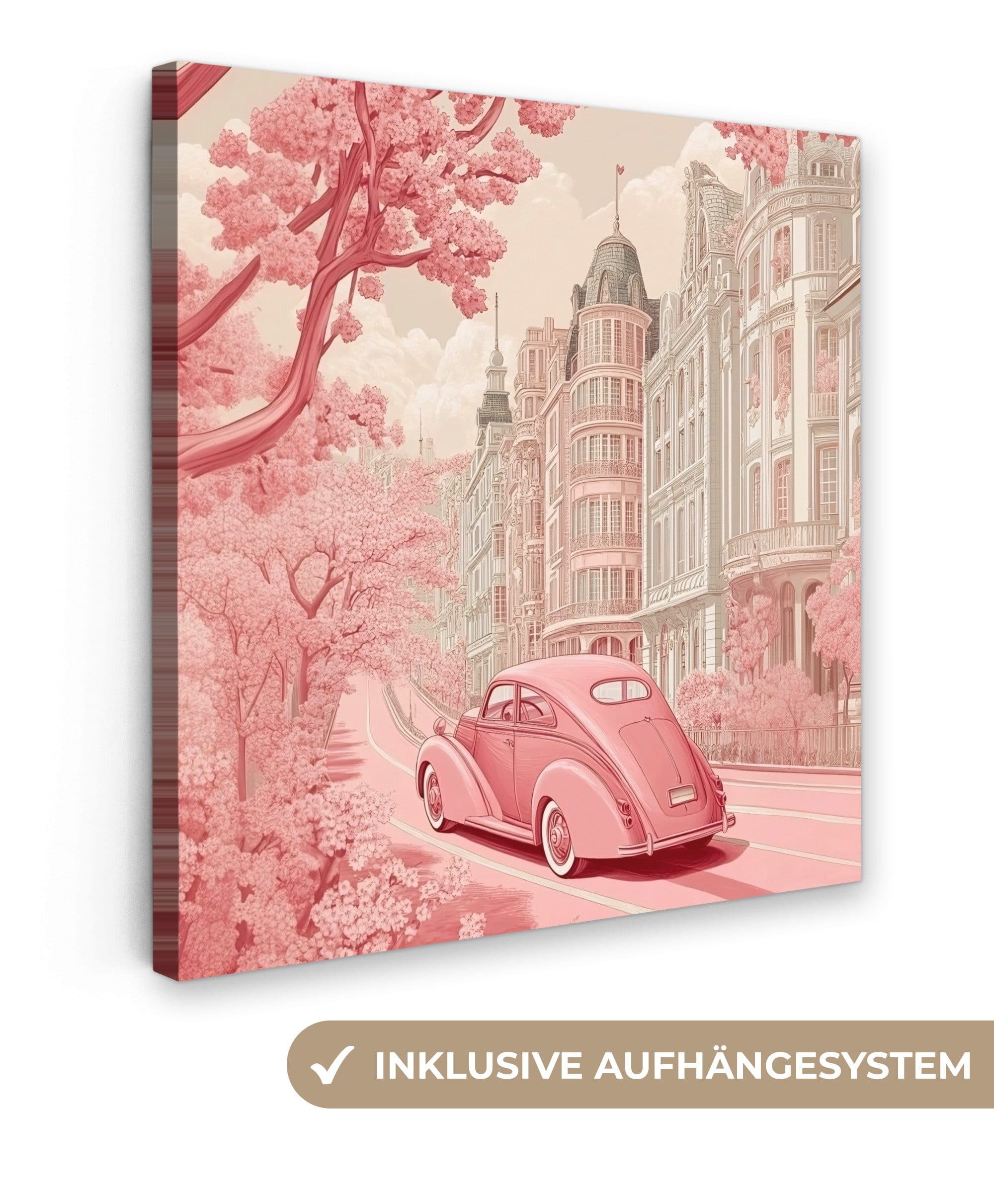 OneMillionCanvasses® Leinwandbild Rosa Auto Stadt - Bild 2