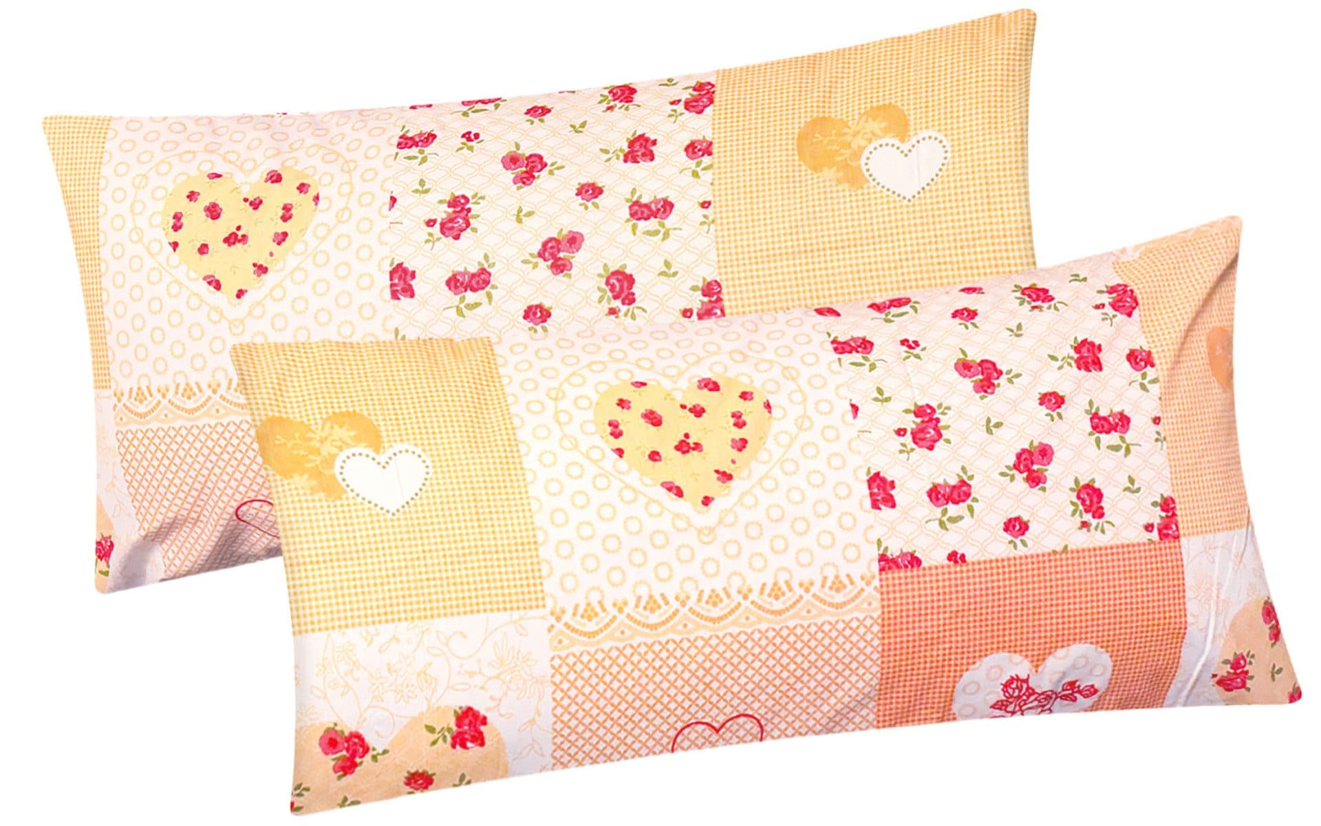 Heubergshop Kissenbezug Set 40x80cm Baumwolle Orange Landhaus