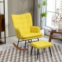 HOMCOM Schaukelsessel mit Hocker Set Gelb Polyester Buchenholz Bild 2