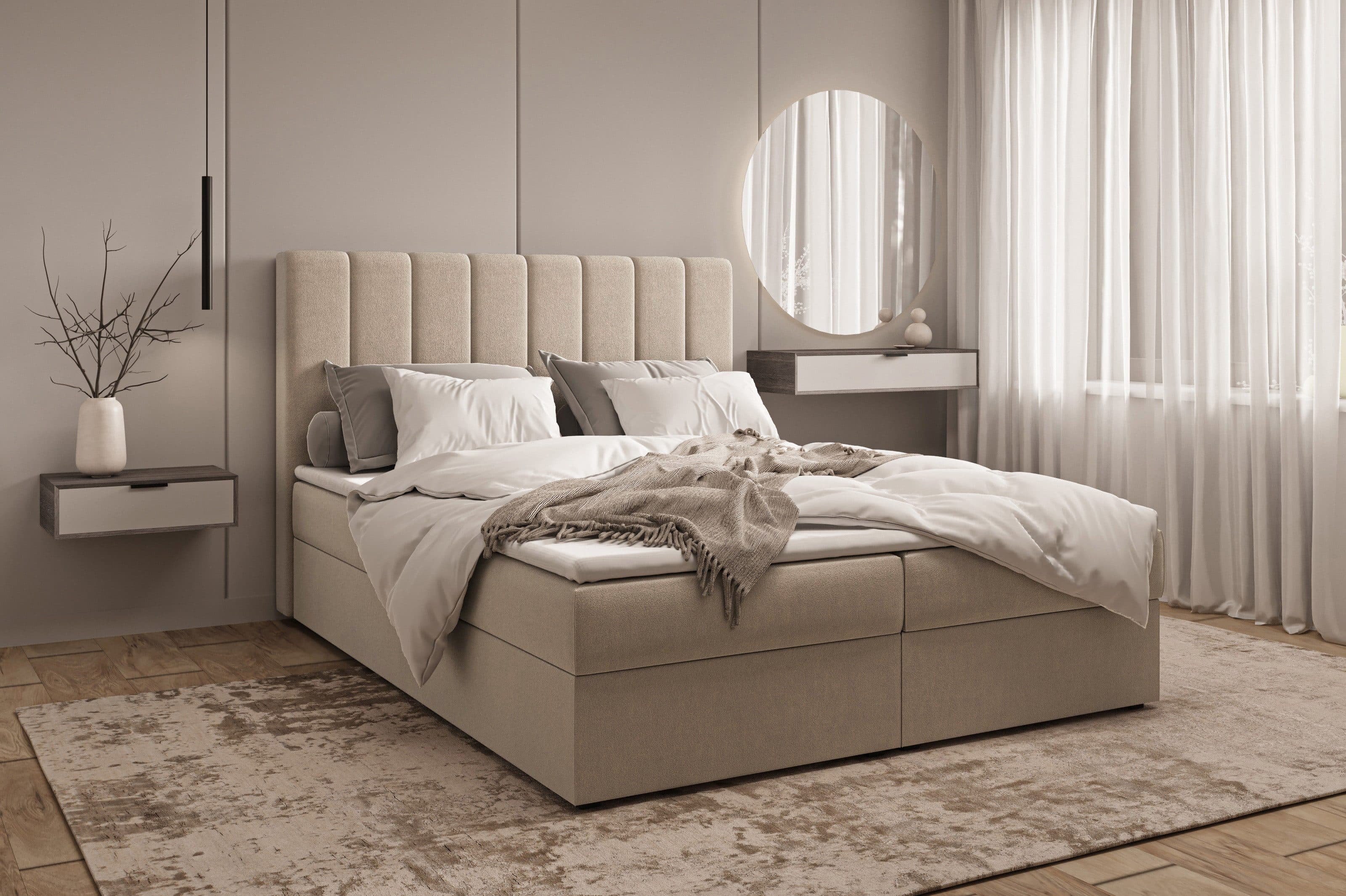 MOEBLO Boxspringbett Bett 01 Beige Samt mit Bettkasten - Bild 2