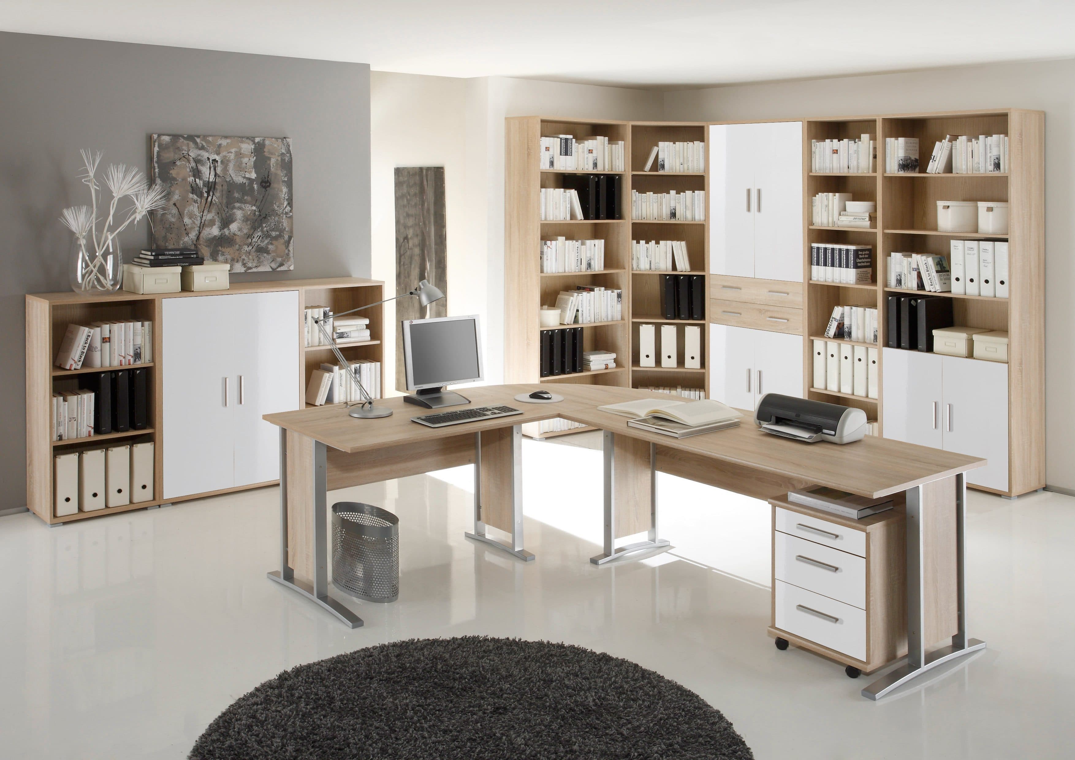 moebel-dich-auf Büromöbel-Set OFFICE LINE, Eiche Sonoma/Weiß, Komplett-Set inkl. Highboard