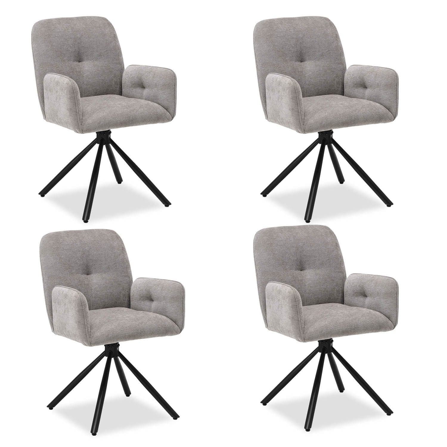 Homestyle4u Armlehnstuhl Grau Essstuhl Küchenstuhl Esszimmer Metallfüße 4er-Set Polsterstuhl 360° drehbar - Bild 2