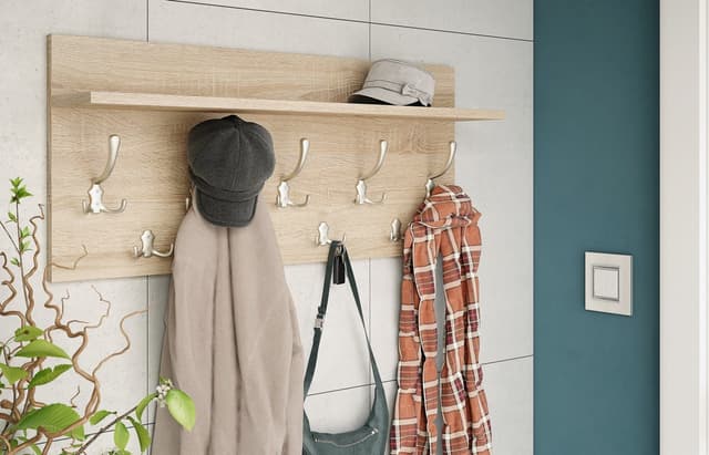 Garderobe Garderobenpaneel Sonoma Eiche mit Edelstahlhaken
