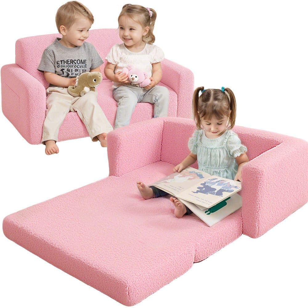CAVEEN Kindersofa 2-in-1 Rosa Faltbar mit Liegefläche - Bild 2