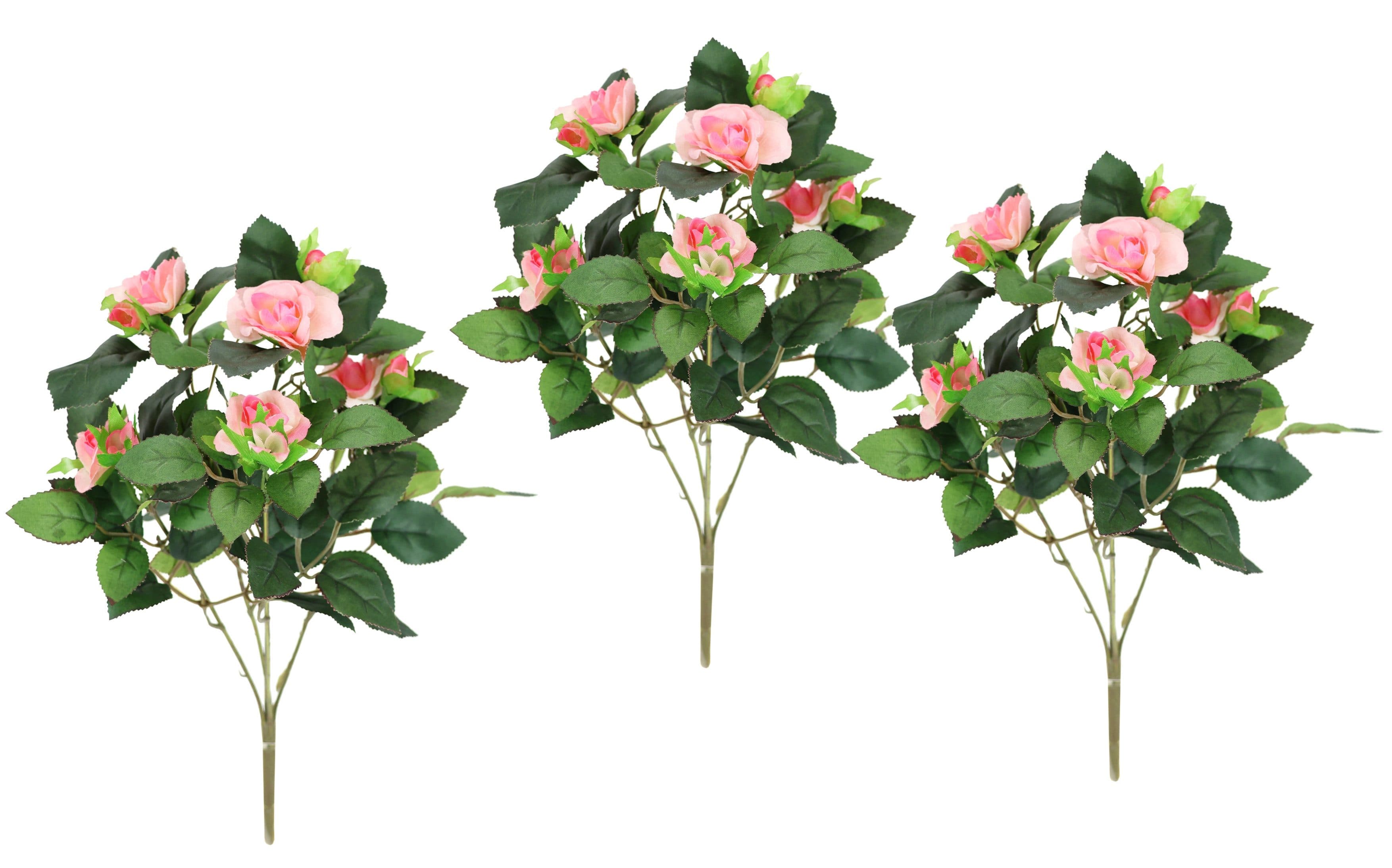 I.GE.A. Kunstblume Rosenbusch Rosa 3er Set Polyester - Bild 2