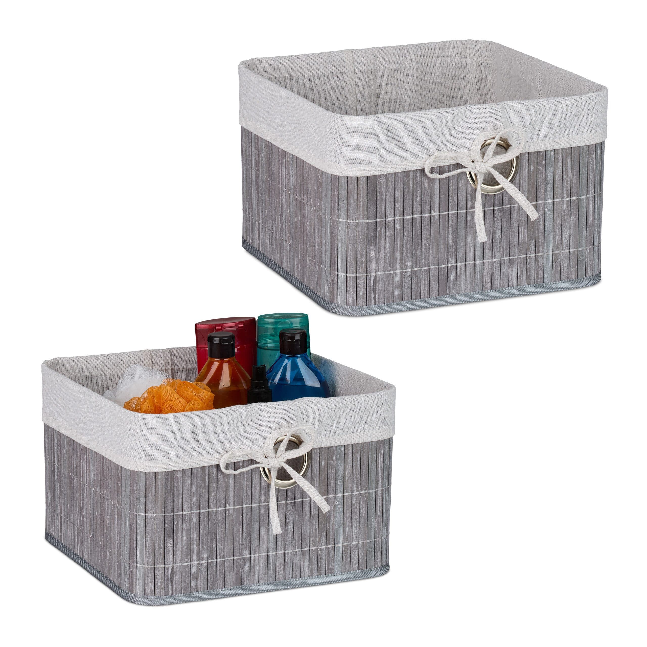 relaxdays Regalkorb Aufbewahrungskorb Set aus Bambus Grau 2 St - Bild 2
