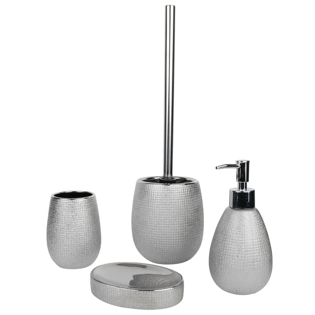 Axentia Hollywood Bad-Set Silber: Glänzendes Steingut Design für Badezimmer