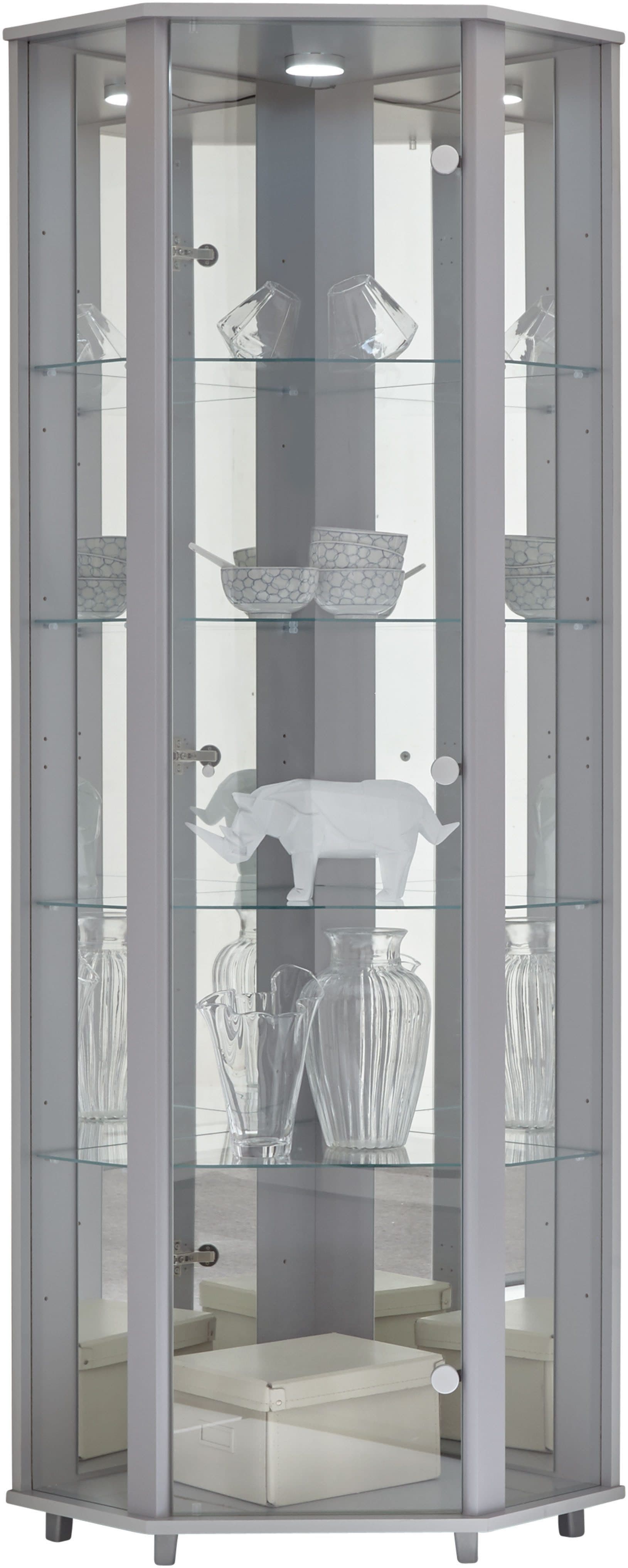 fif möbel Eckvitrine TRIO mit LED-Beleuchtung Silber - Bild 2