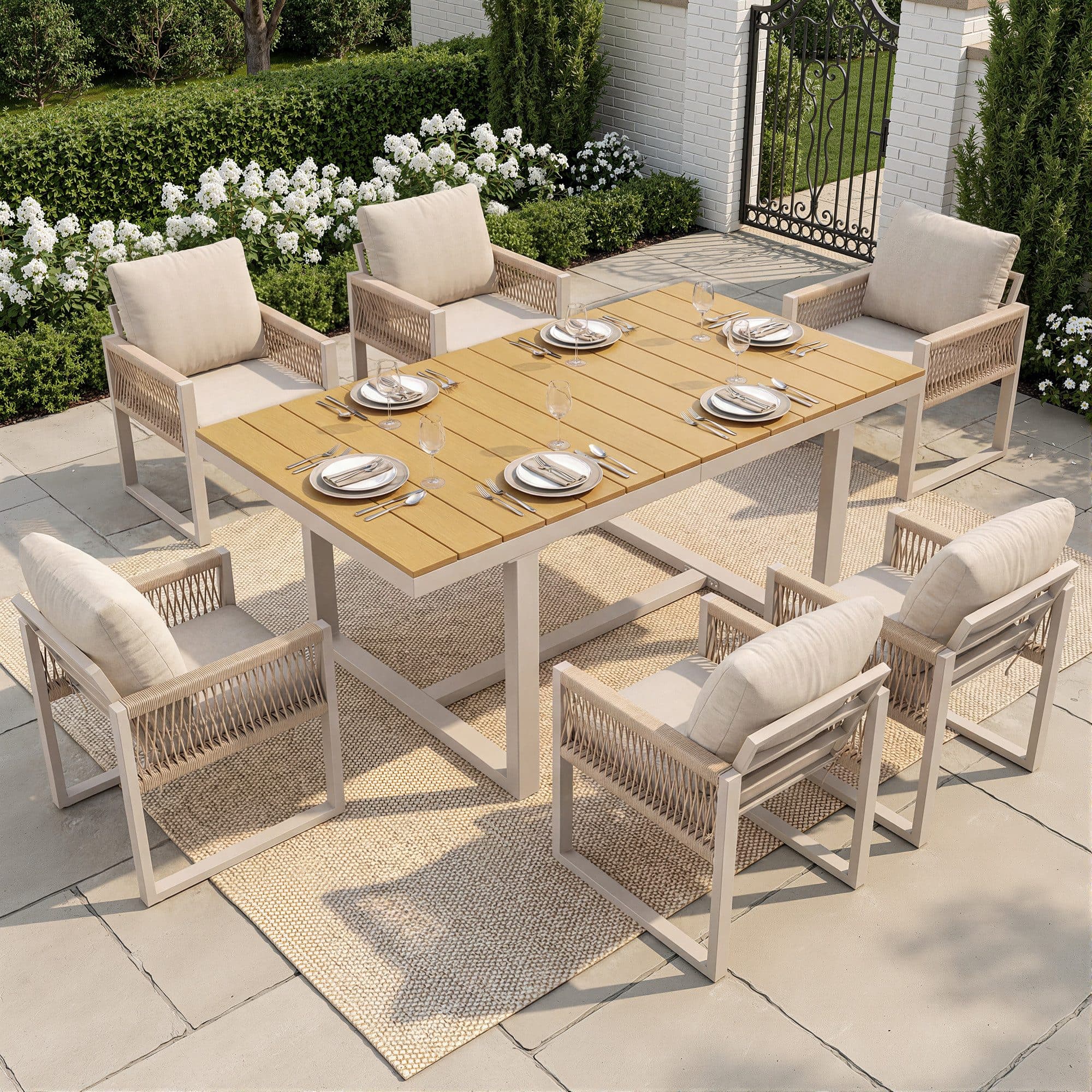 STILVORA Gartenlounge-Set 7-tlg. Beige/Grau Seilgeflecht - Bild 2