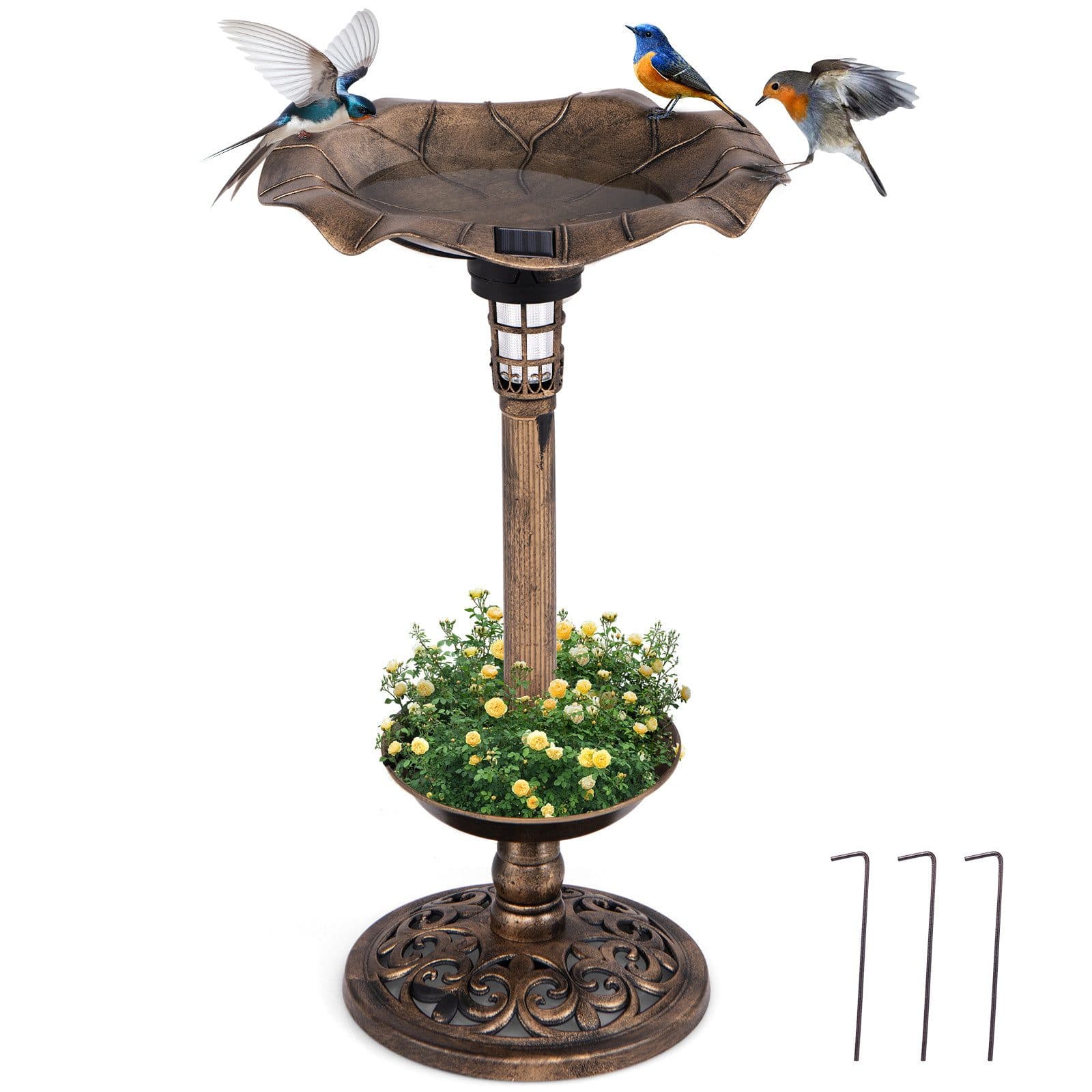 KOMFOTTEU Vogeltränke Vogelbad Winterfest Solar Licht Antikbronze - Bild 2