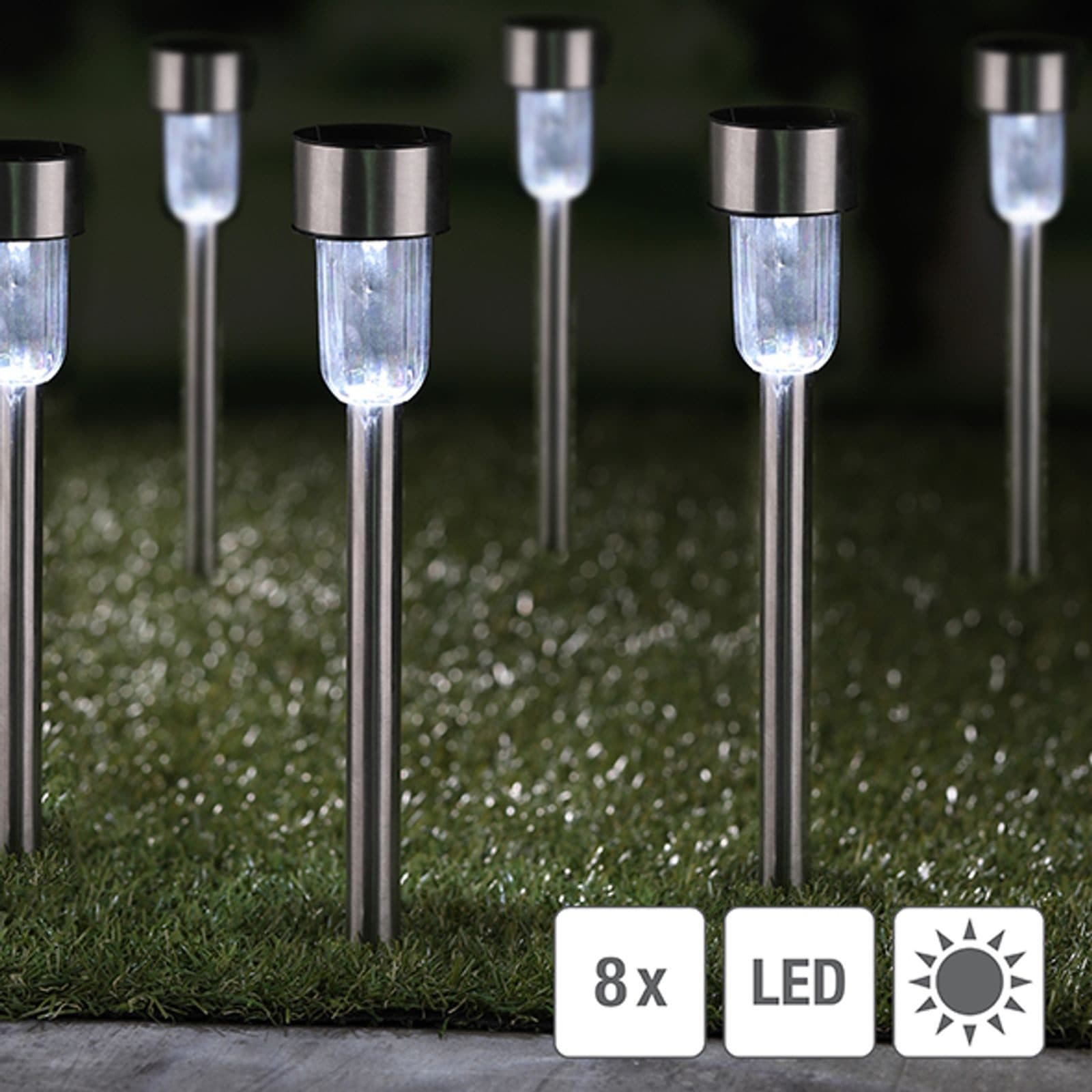 Gravidus LED Solarleuchte 8er Set Garten Wegebeleuchtung Silber/Weiß