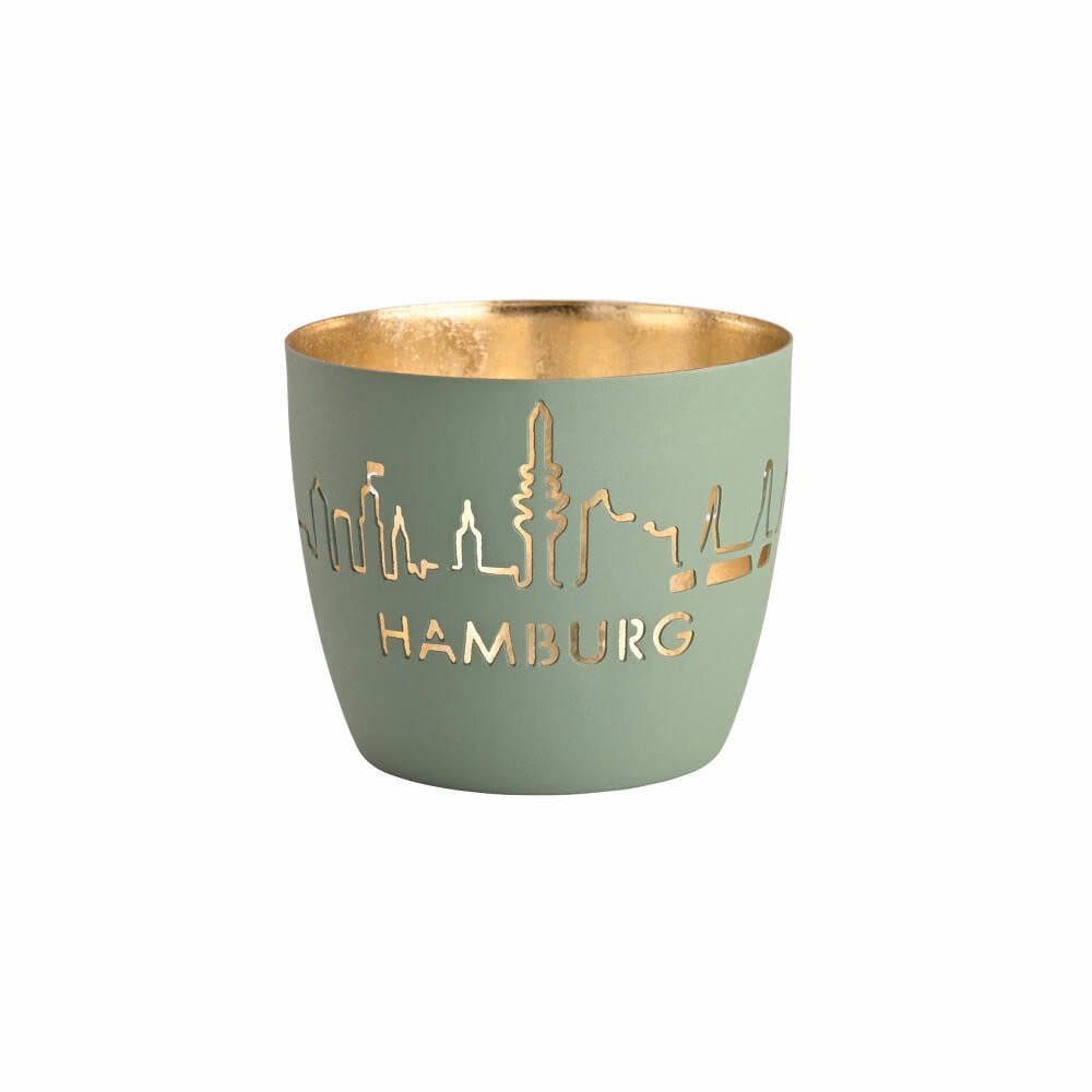 Giftcompany Windlicht Madras Hamburg Skyline M Powder Blue Gold
