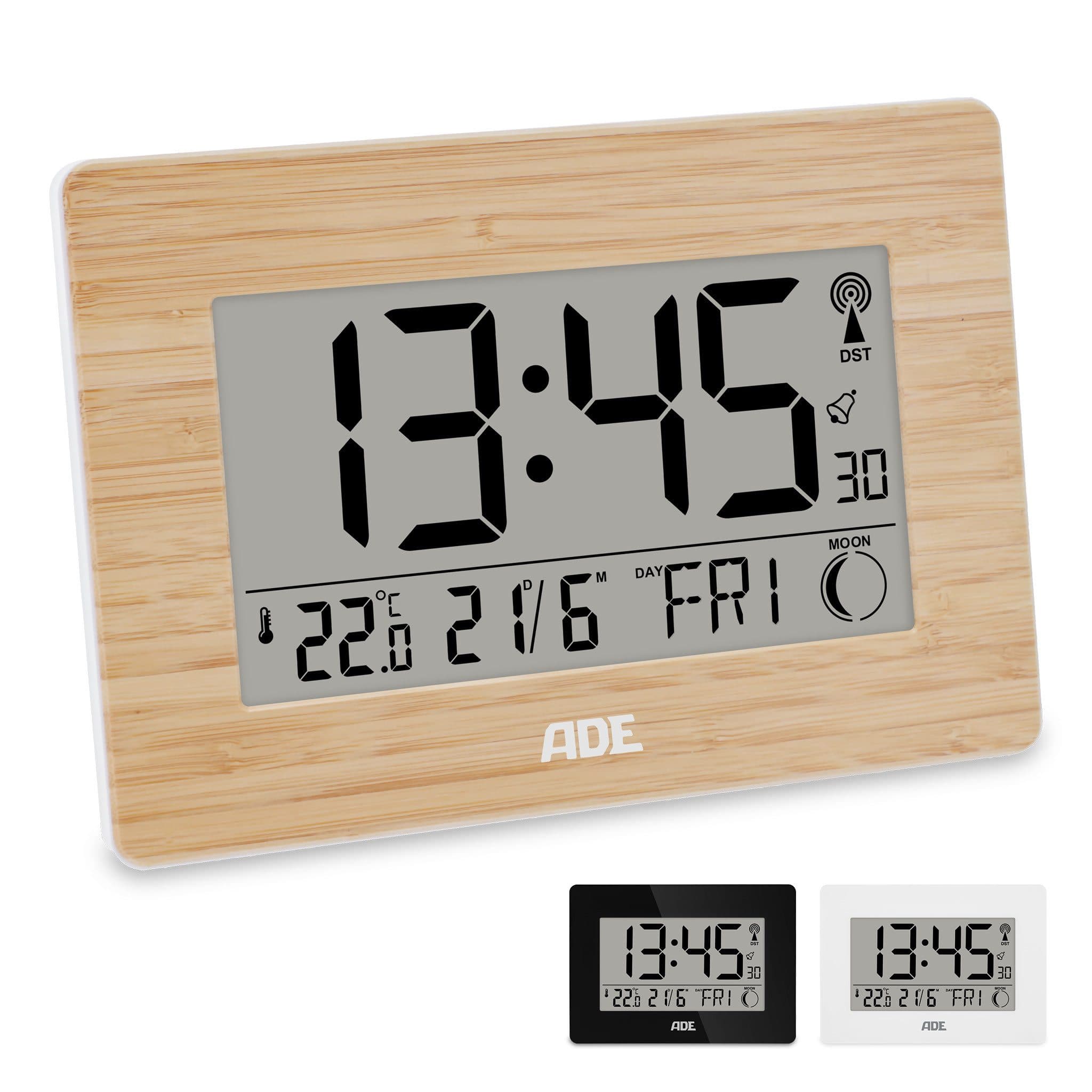 ADE Funktischuhr Digital Bambus XXL Display Temperaturanzeige - Bild 2
