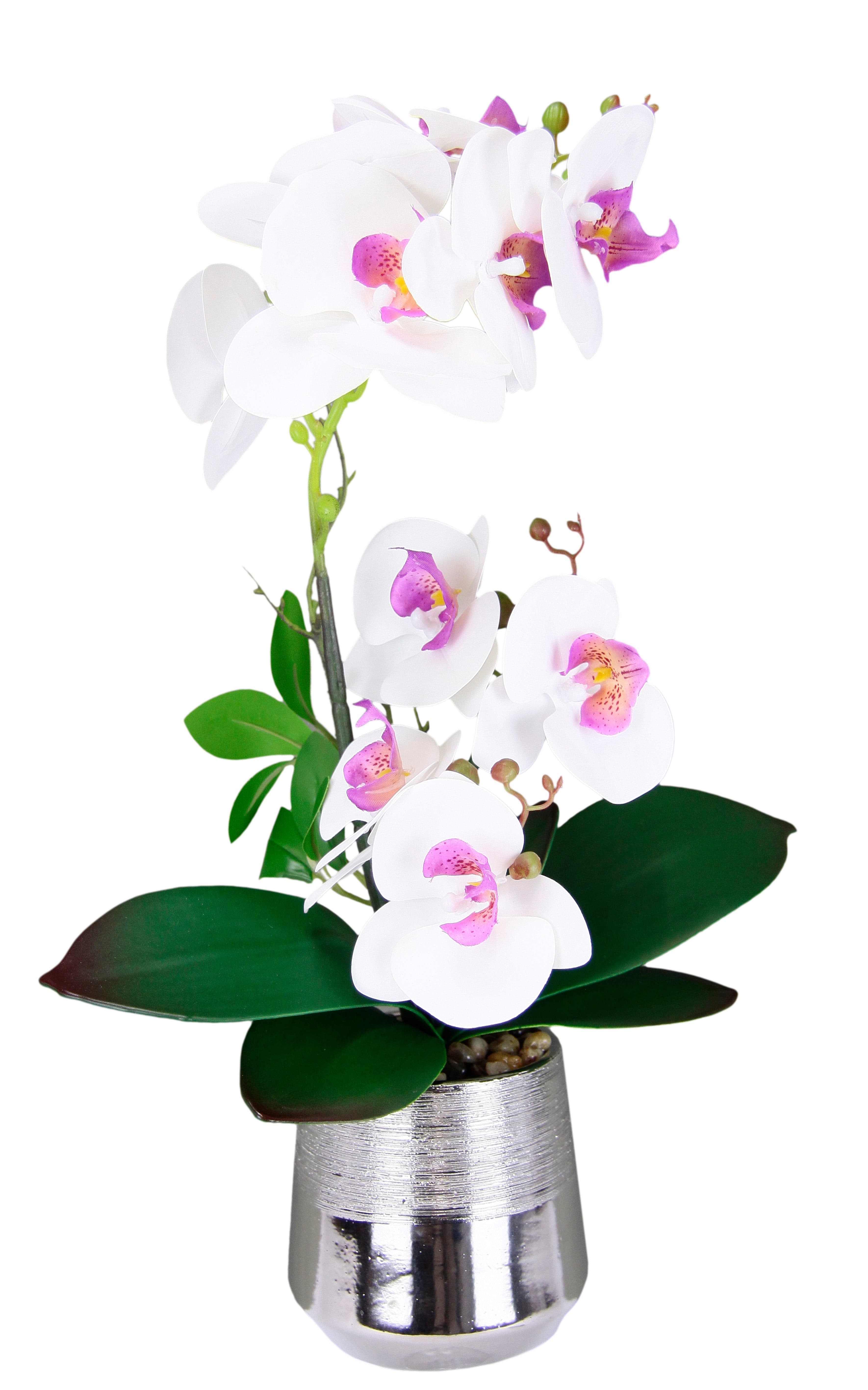 I.GE.A. Kunstorchidee Phalaenopsis Weiß/Rosa mit Keramiktopf