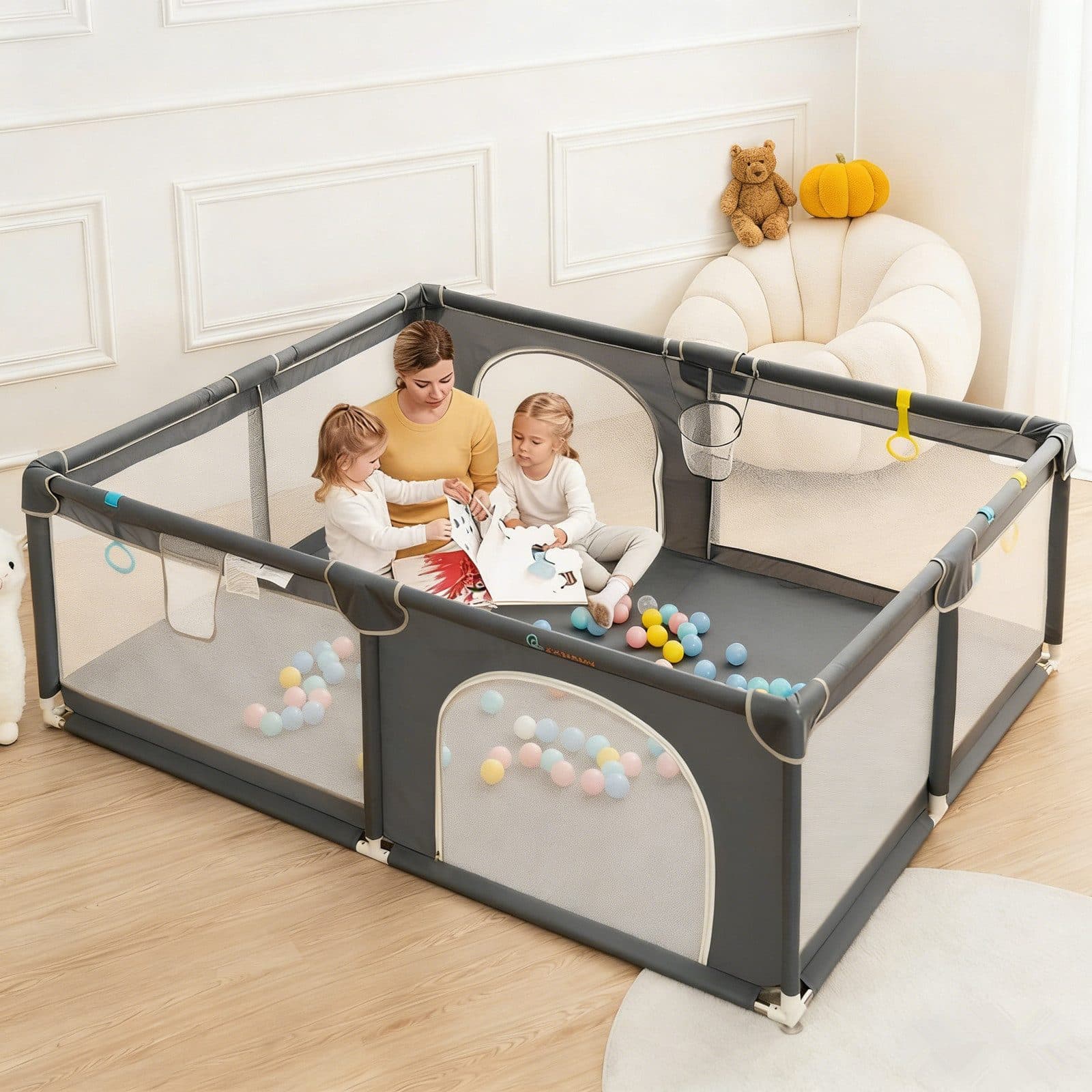 Comomy Laufgitter Kinder Absperrgitter Spielgitter Krabbelgitter mit bunten Kugeln - Bild 2