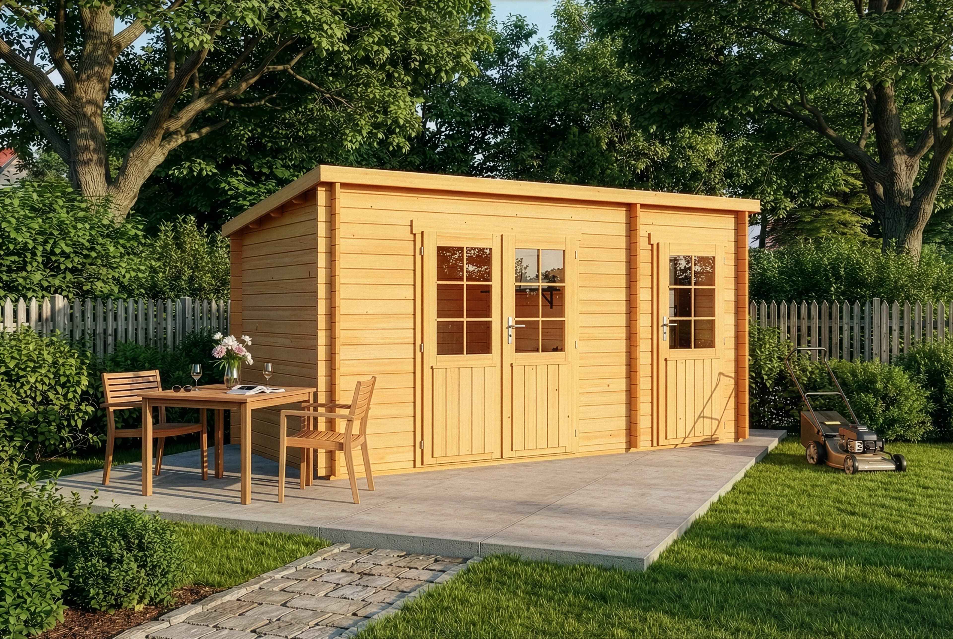 Alpholz Gartenhaus Maria mit Anbau Pinie 28mm Wandstärke - Bild 2