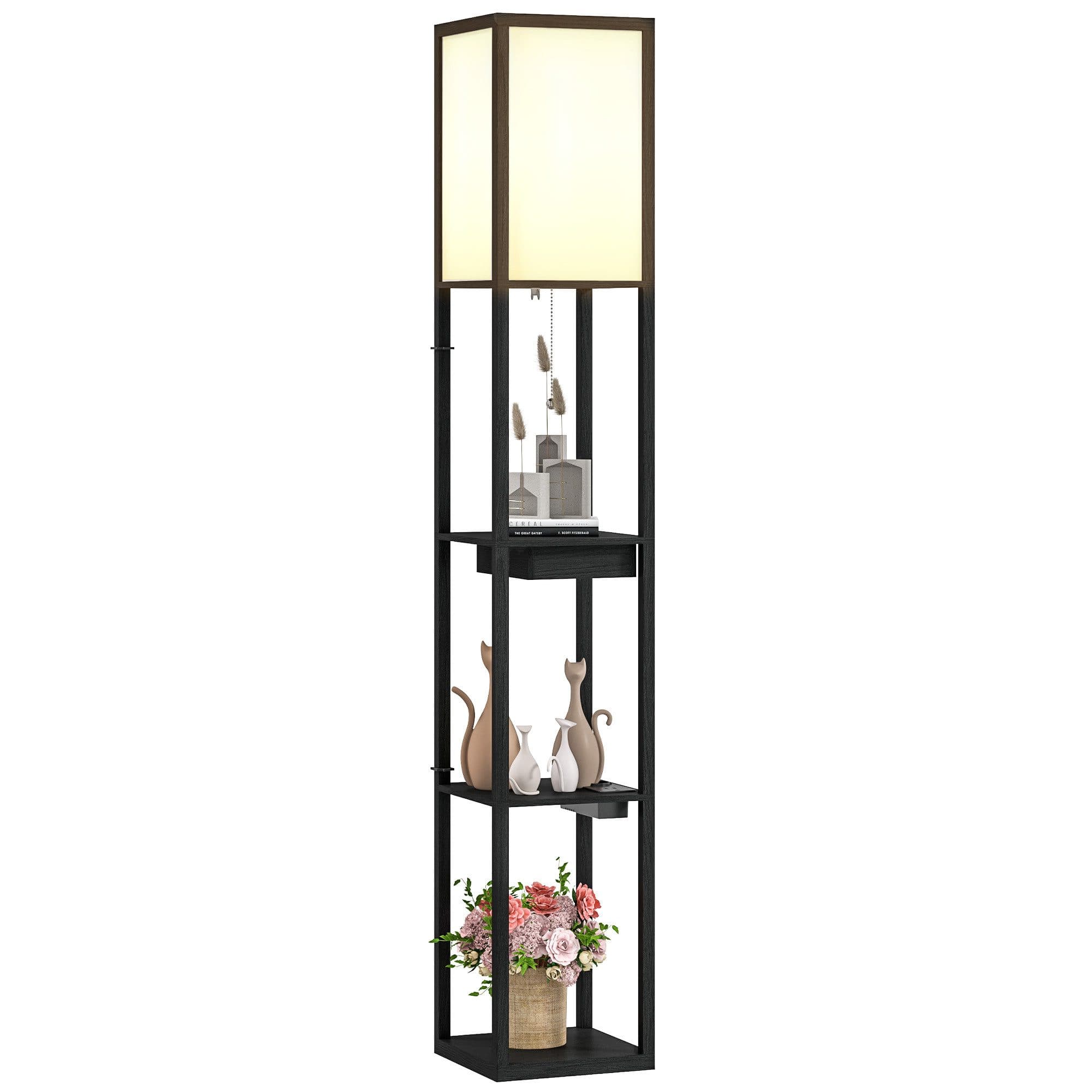 HOMCOM Stehlampe Modern Schwarz/Weiß mit USB, Steckdose & Stauraum - Bild 2