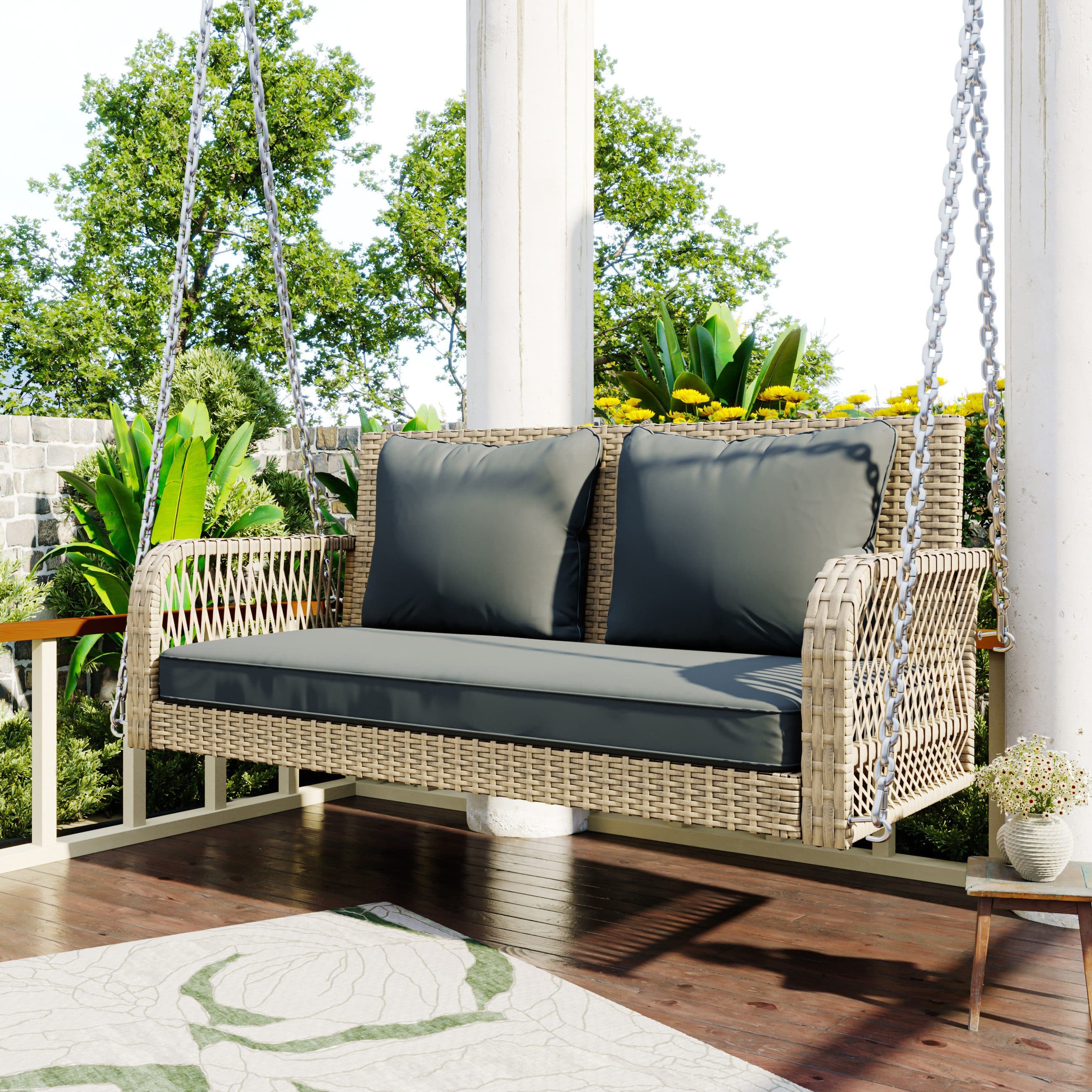 Merax Hollywoodschaukel 2-Sitzer Polyrattan Beige Grau - Bild 2