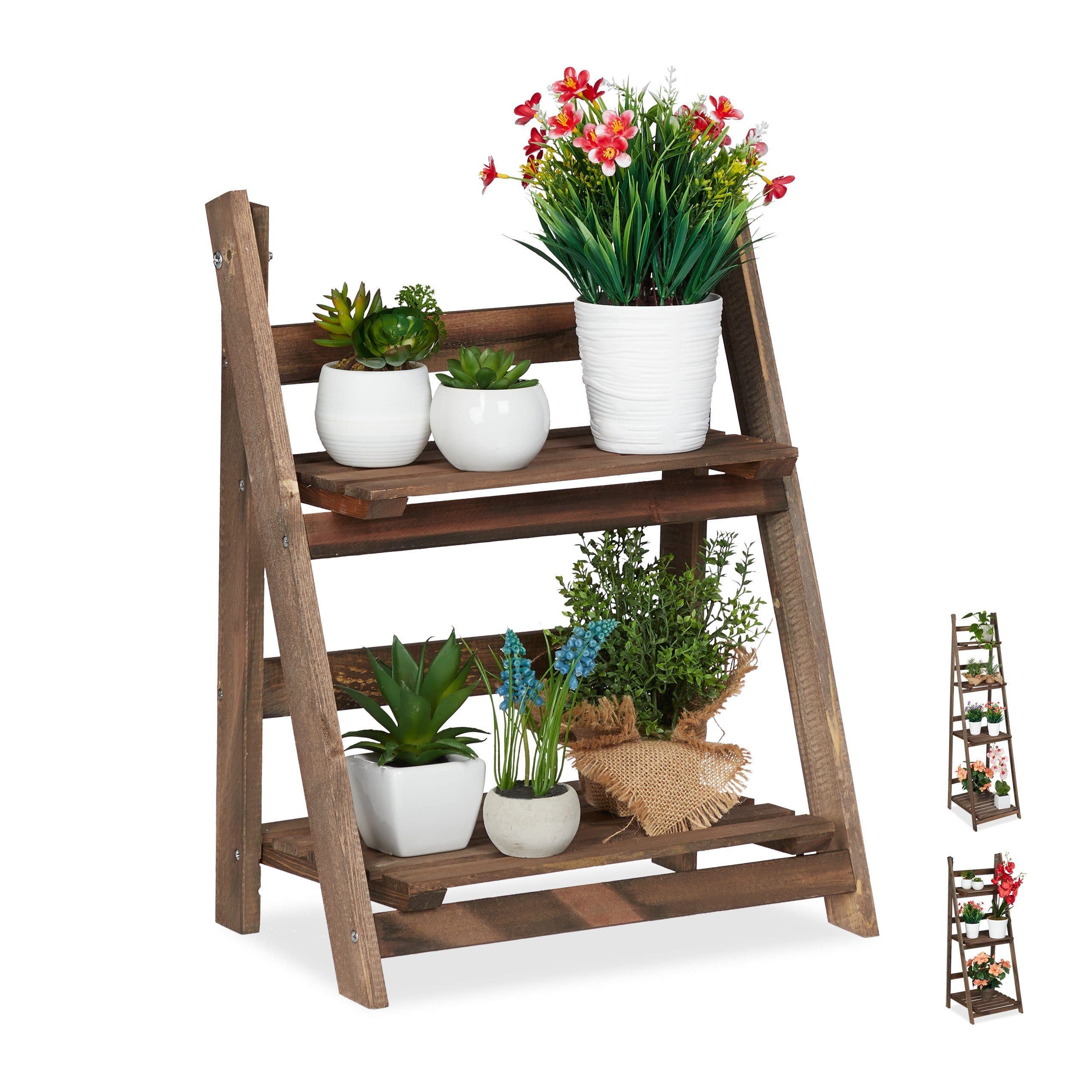 relaxdays Blumenständer Blumentreppe Holz Dunkelbraun M - Bild 2