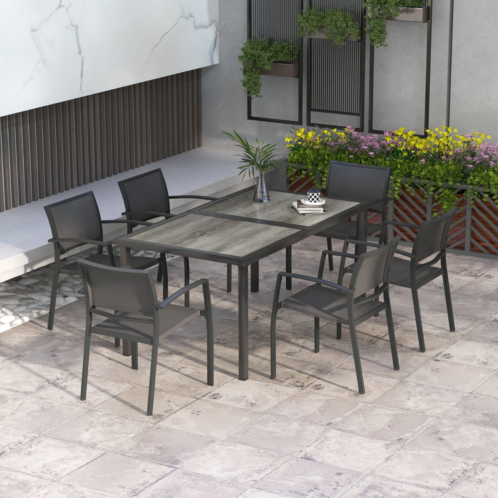 Outsunny Garten-Essgruppe 7-tlg. Grau Stahl Mesh Stapelbar - Bild 2