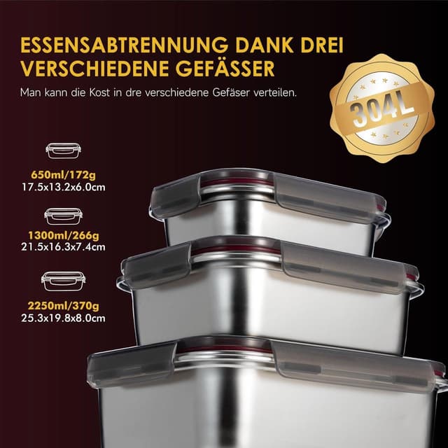 LuxusKollektion Edelstahl Frischhaltedosen Set - Luftdicht & Auslaufsicher