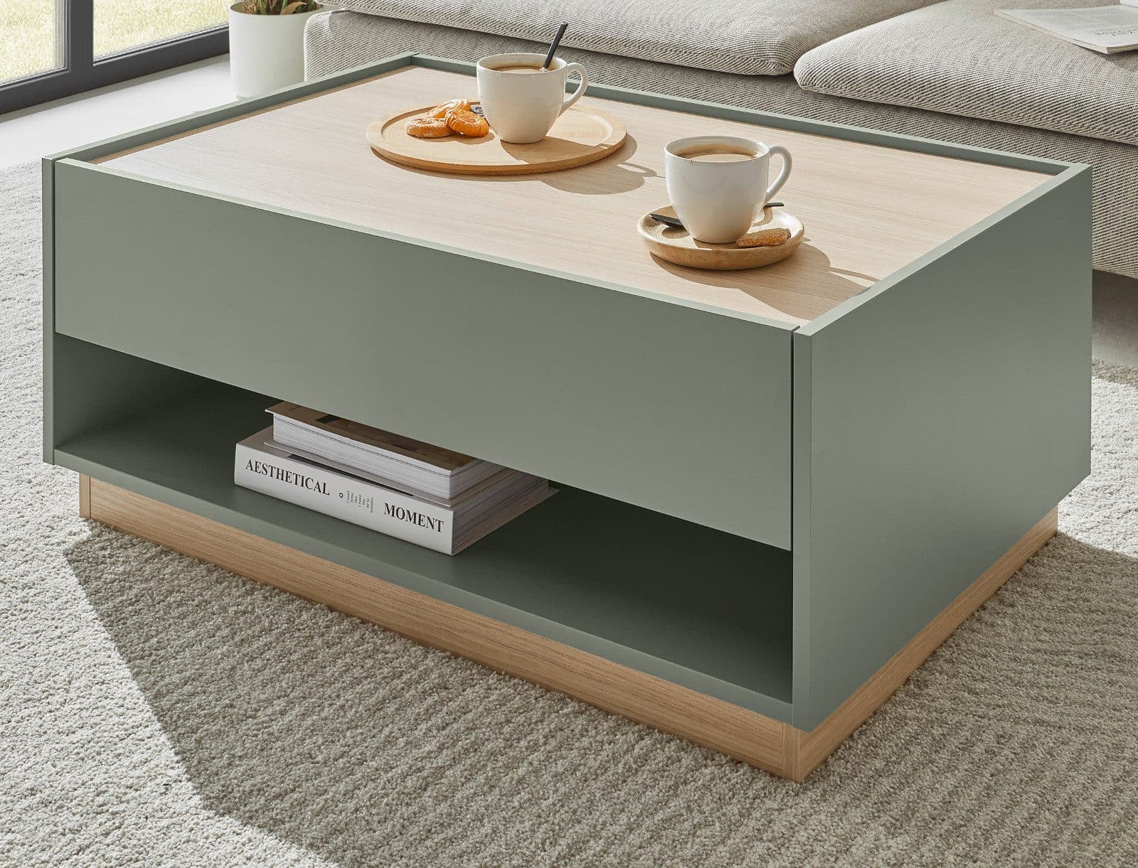 Furn.Design Couchtisch Center Salbei Grün mit Eiche, 90 x 60 cm - Bild 2