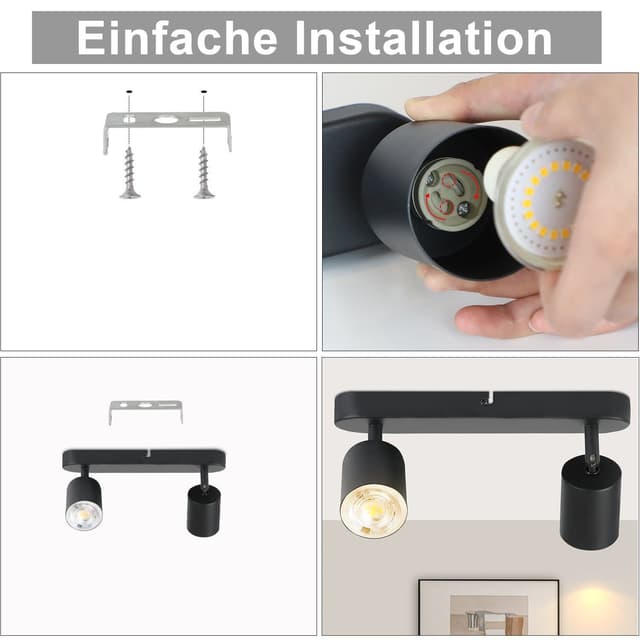 ZMH Deckenstrahler Schwarz/Weiß - Schwenkbar RGB Strahler für Wohnzimmer