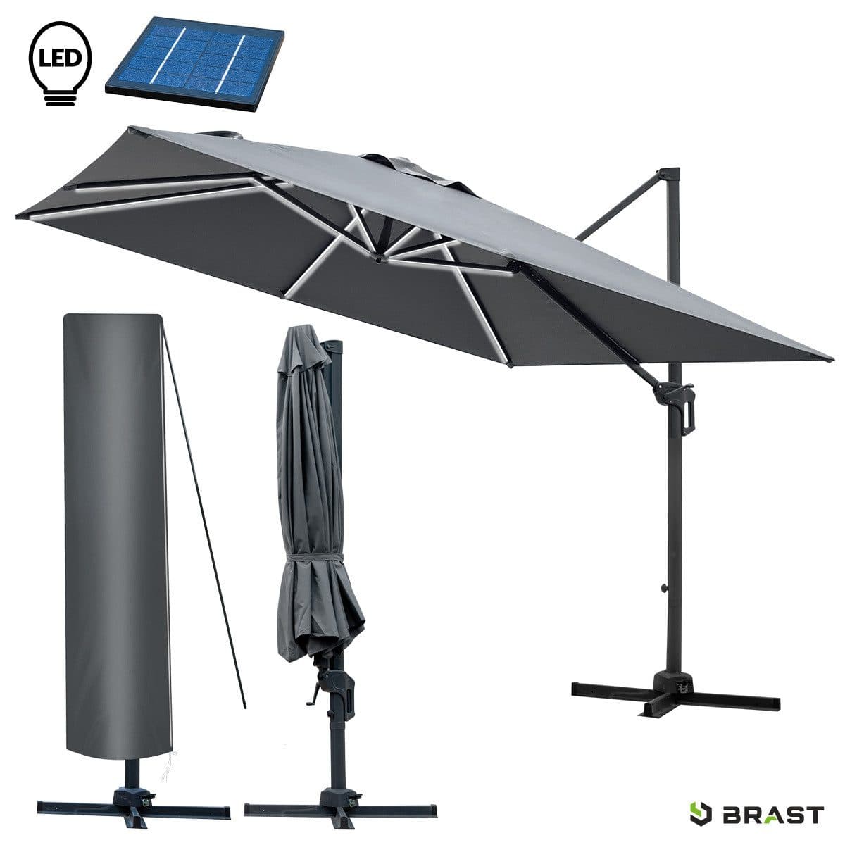 BRAST Sonnenschirm Ampelschirm Alu 300x300cm UV-Schutz 50+ wetterfest - Bild 2