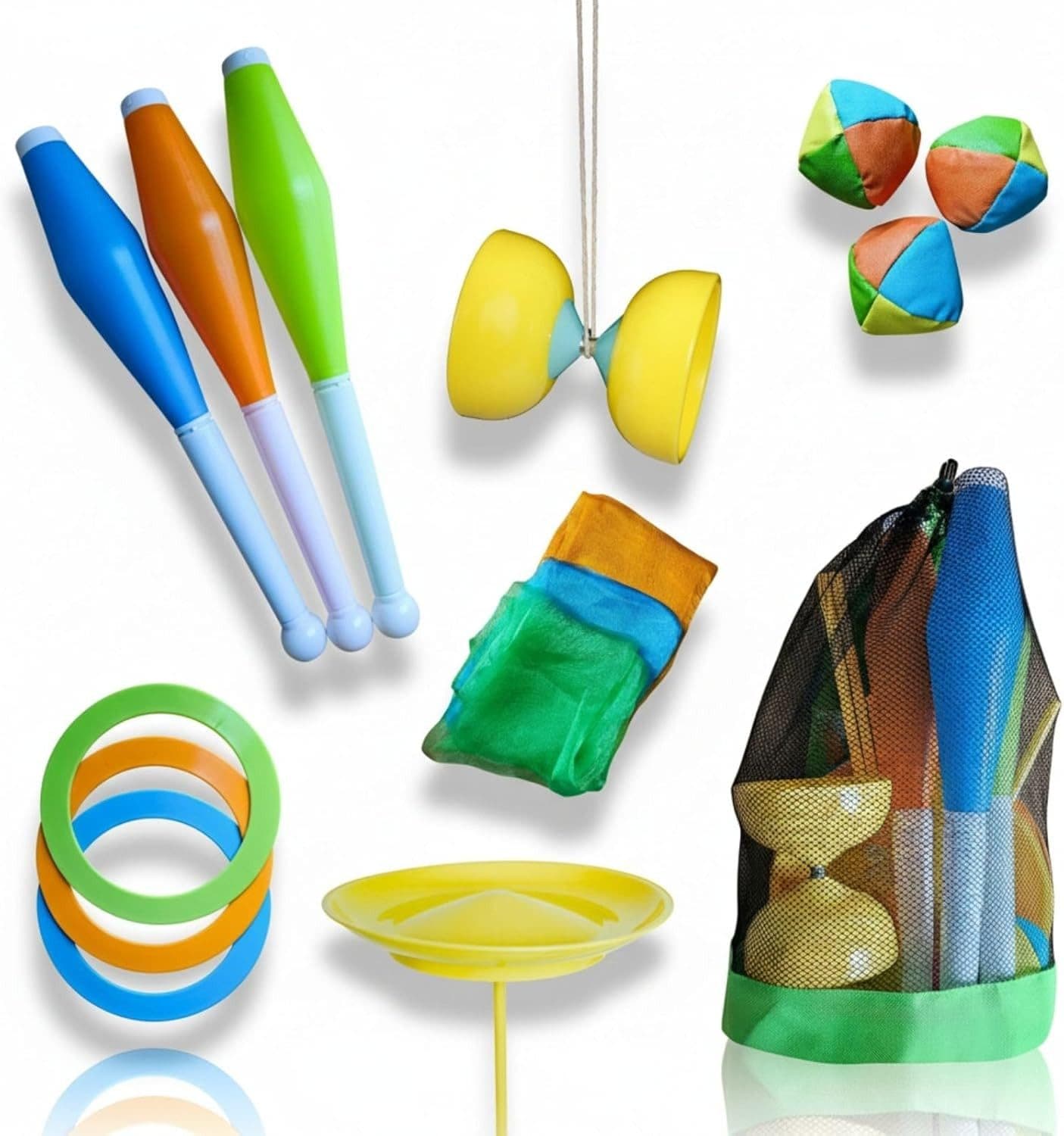 alldoro Jonglier-Set 16-tlg. Jonglierbälle, Diabolo, Tücher, Ringe, Keulen, Jonglierteller - Bild 2