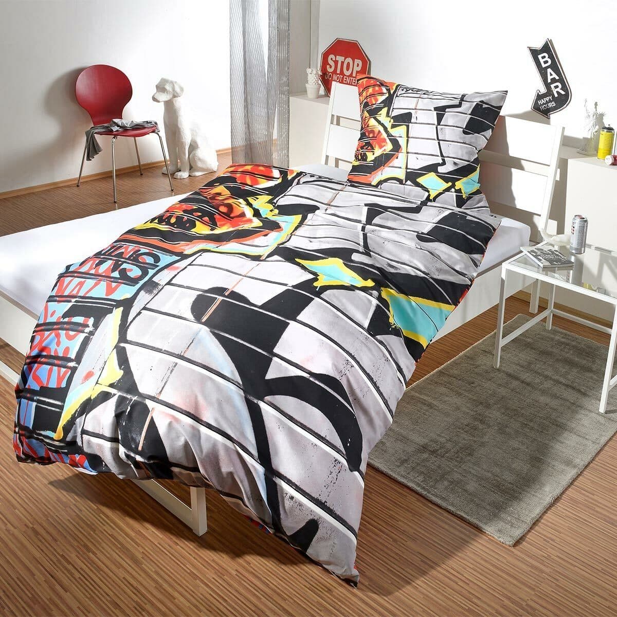 BETTWARENSHOP Bettwäsche Graffiti Biber 2-teilig Jugendzimmer Winterbettwäsche - Bild 2