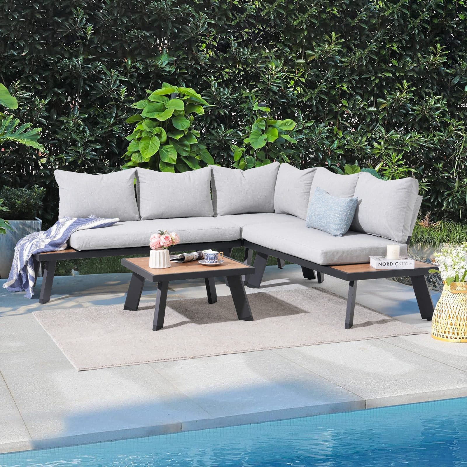 JOIVI Gartenlounge-Set Aluminium Grau Schwarz 4-5 Sitze - Bild 2