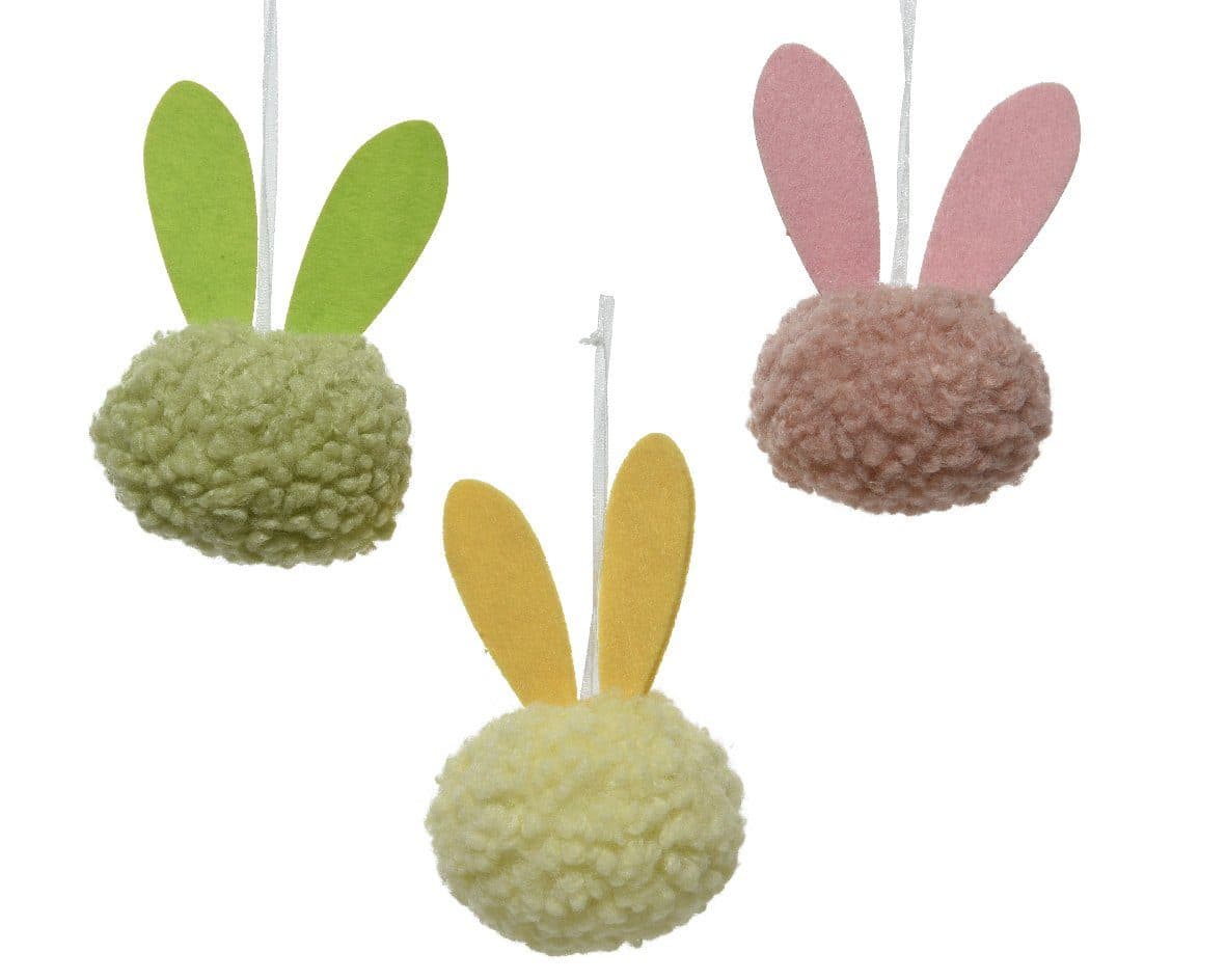 Decoris season decorations Osterfigur, Pompon - Osterhase zum Aufhängen Plüsch 12cm bunt