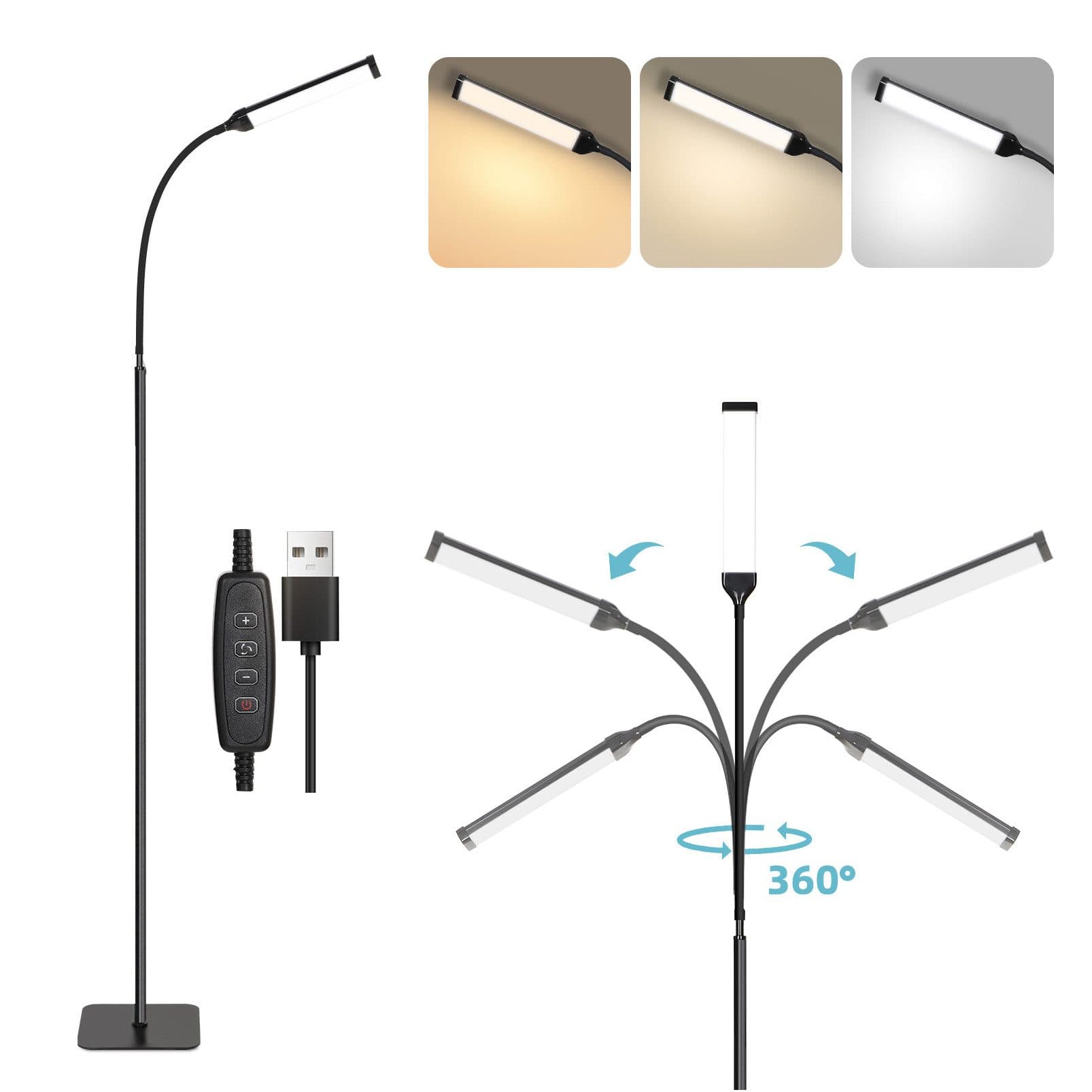 Sunicol LED Stehlampe Modern Dimmbar 3 Lichtfarben Schwarz - Bild 2