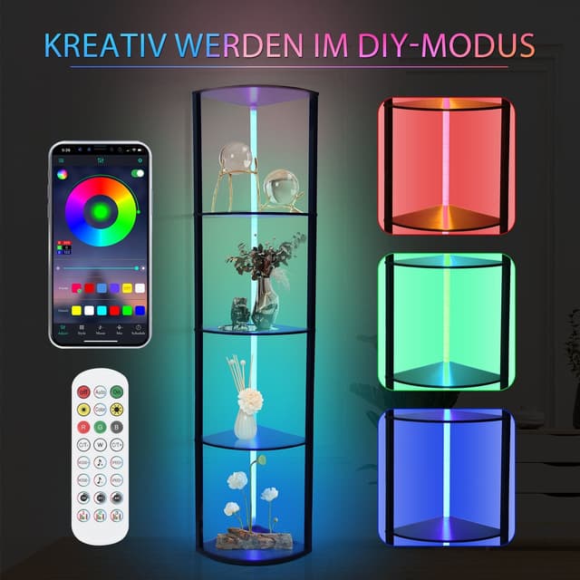 XERSEK Stehlampe mit Regal: Holzdesign, 6 Farbtemperaturen, APP & Fernbedienung
