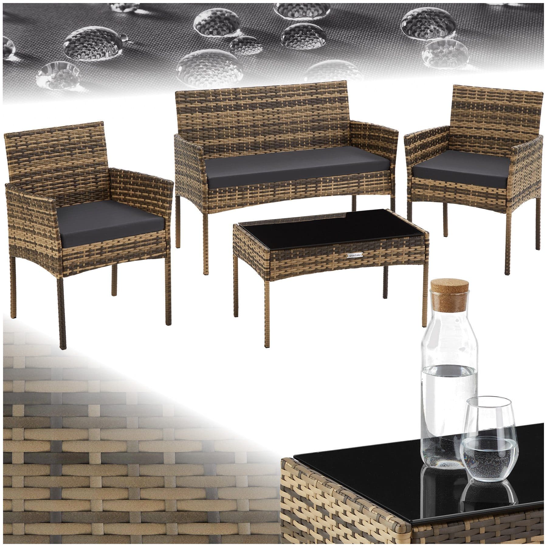 tectake Sitzgruppe Rattan Gartenset 4-tlg. Beige Poly Rattan - Bild 2