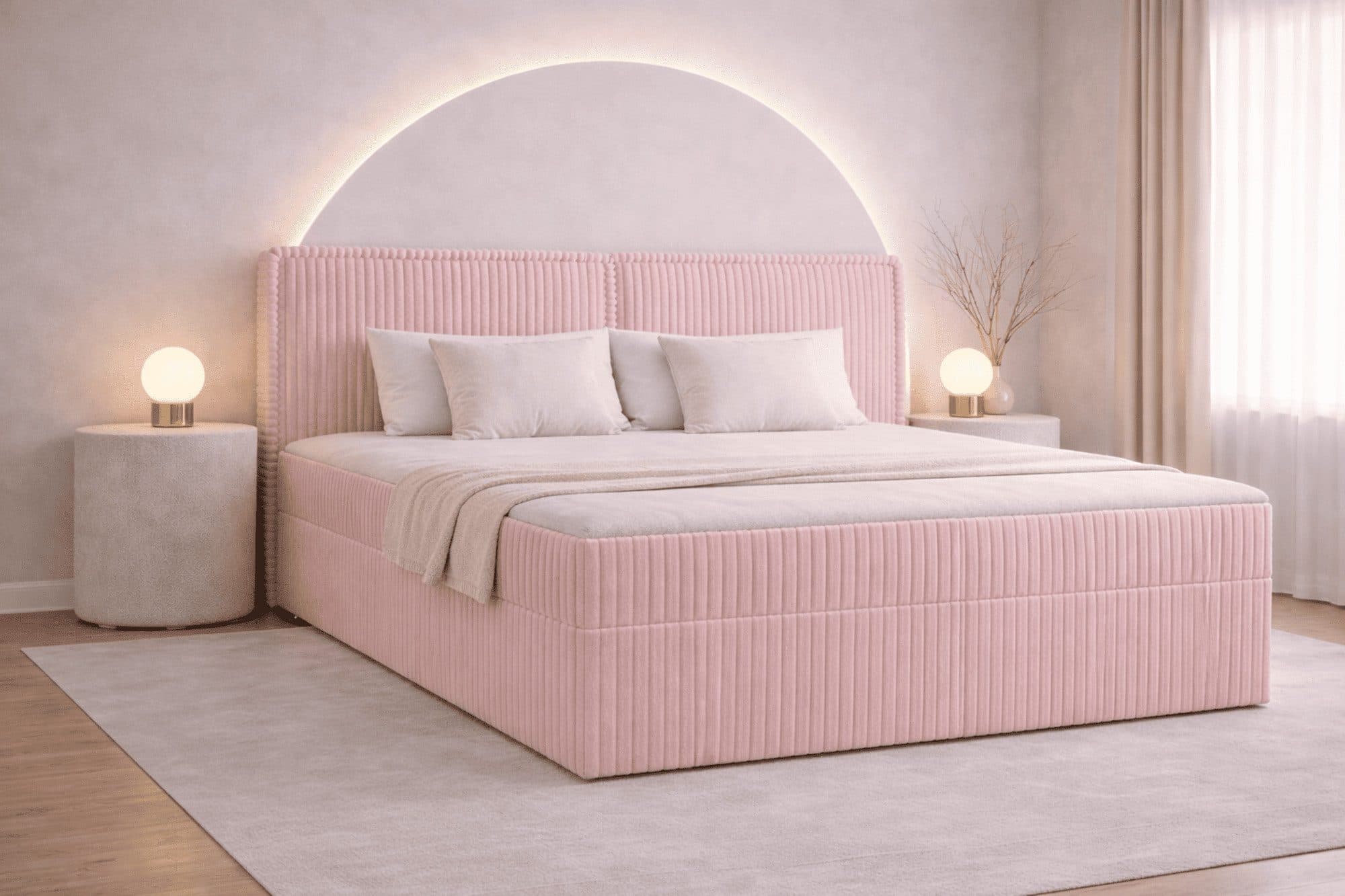 MOEBLO Boxspringbett 04 mit Bettkasten und Topper Cordstoff Rosa - Bild 2